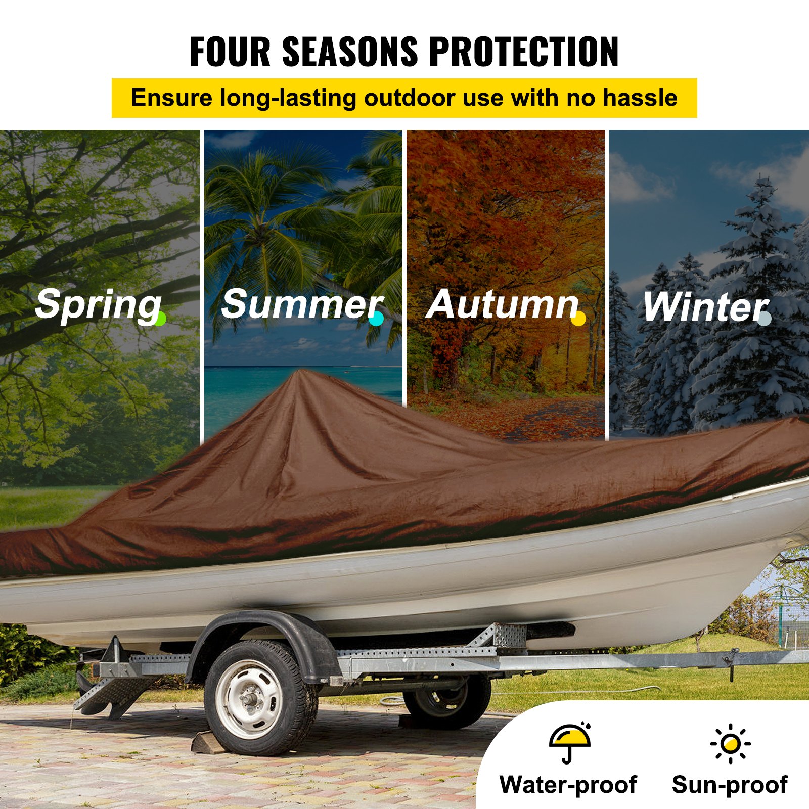 VEVOR Lona Impermeable de Polietileno Lona de Protección con Ojales 9 x 12,1 m Lona Resistente Espesor de 0,4 mm Lona Cubierta Protectora Marrón Resistente al Agua y al Desgaste para Camping Jardín