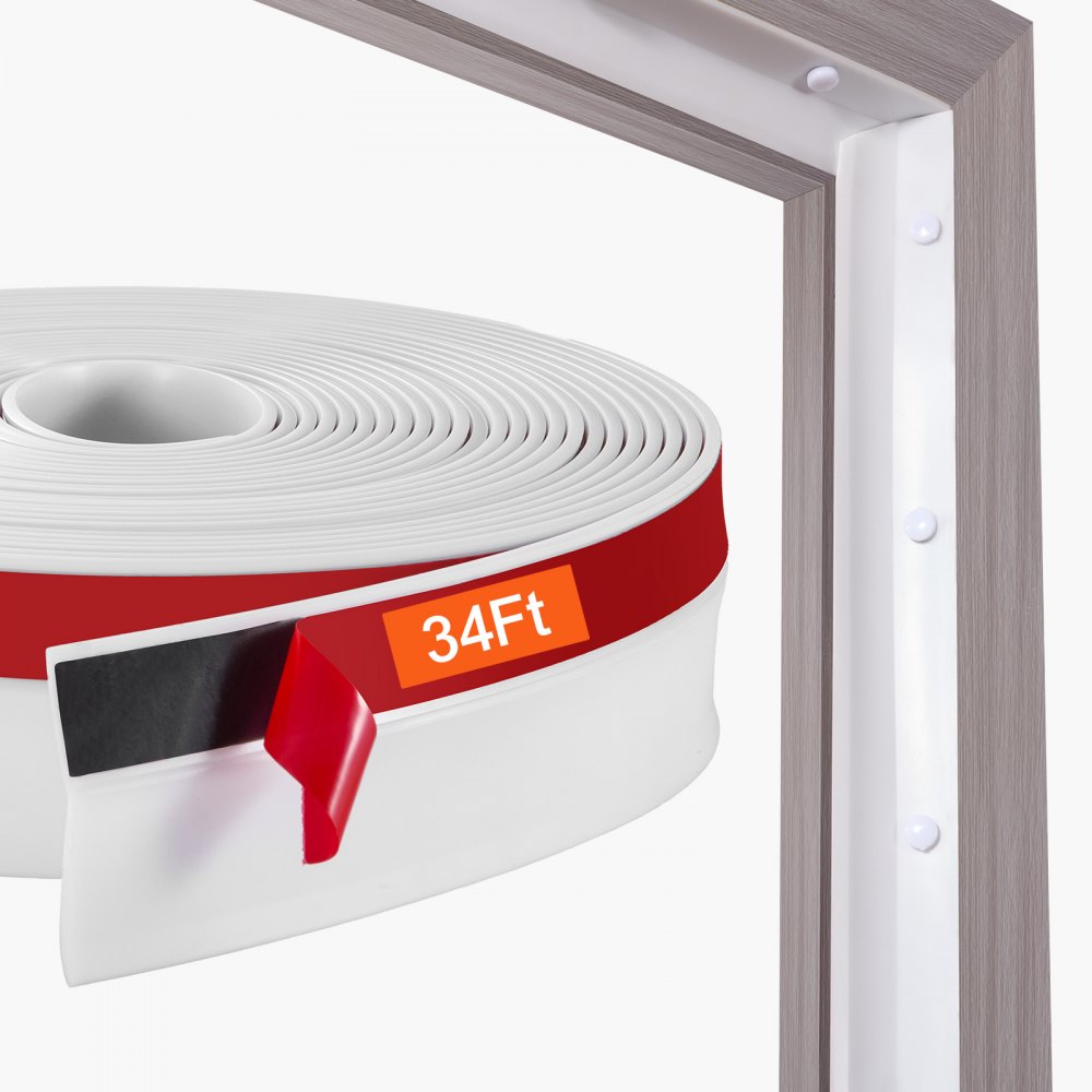 VEVOR Tiras de Sellado para Puertas de Garaje Superiores y Laterales, Sellos para Puertas de Garaje de TPE de 10,36 m, Reemplazo Universal Compuesto Suave y Duro Resistente a la Intemperie, Blanco