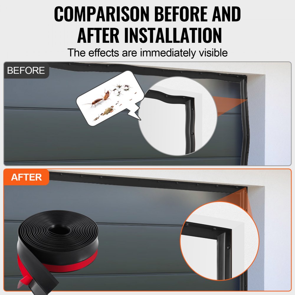 VEVOR sealing strips for top and sides, 6.09 m universal replacement sealing strips made of soft and hard composite material, weatherproof TPE seals with self-adhesive backing