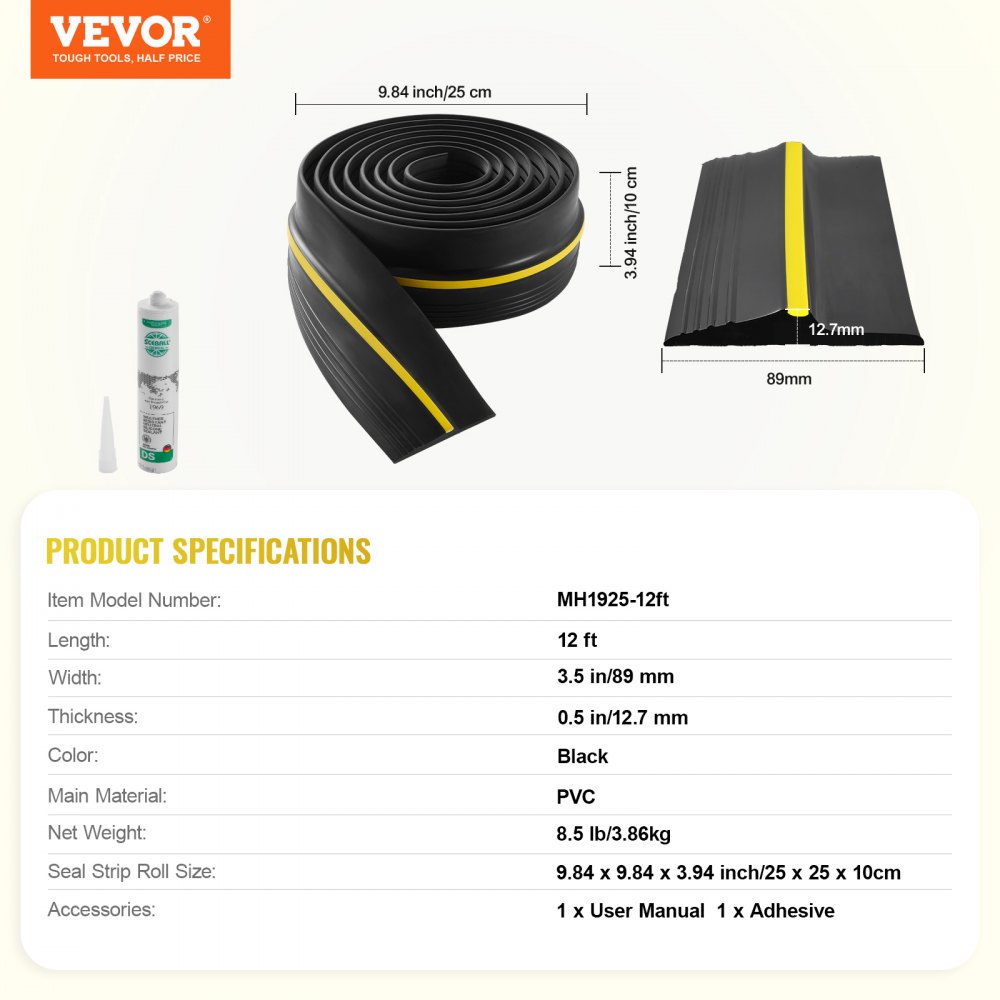 VEVOR sealing strip for garage door thresholds 3.66 m, universal for garage door bottoms with adhesive, weatherproof strip for garage door underside, improved thick PVC for sealing strips