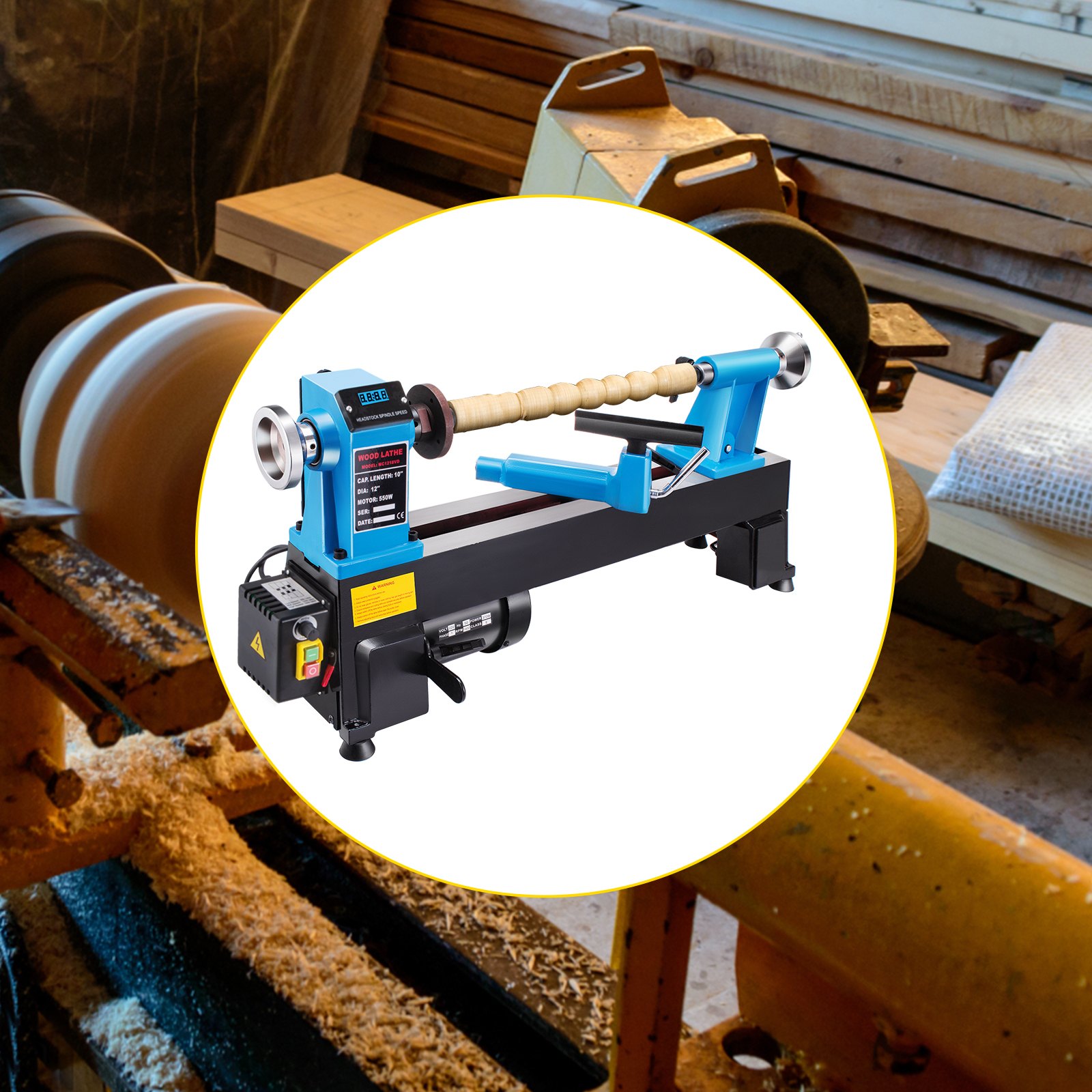 Torno de Madera de Mesa 300mm x 457mm, 550W 500-3800 RPM Nuevo