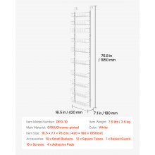 VEVOR Estante de Almacenamiento para Puerta 10 Niveles 42 x 18 x 195 cm, Blanco