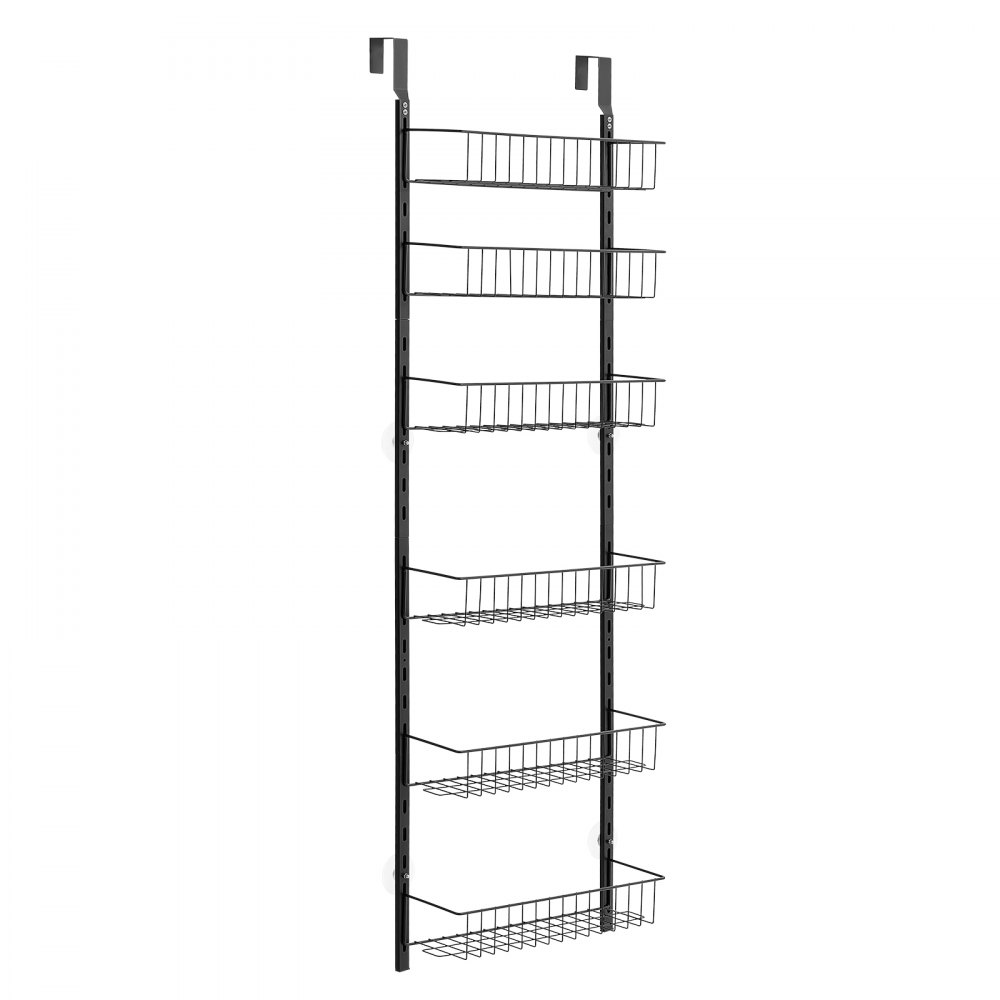 VEVOR Pantry Organizer Over-the-Door Storage, 6-Tier Hanging Spice Racks Made of Steel, Adjustable Wall-Mounted Storage Shelves, for Home Kitchen Bathroom, Black