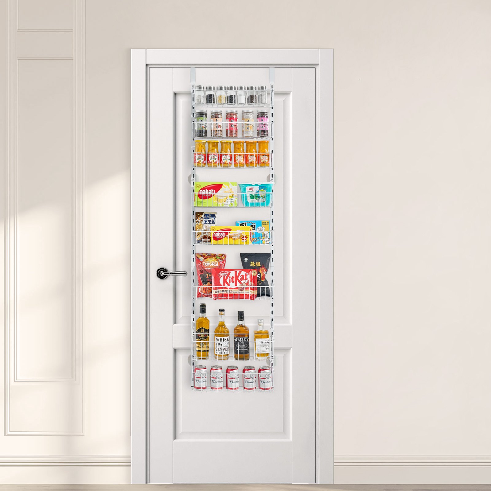 VEVOR Estante de Almacenamiento para Colgar Puerta 8 Niveles Organizador de despensa para puerta 42 x 18 x 164 cm Estante de Especias Colgante de Acero para Hogar, Cocina, Lavadero, Baño, Blanco