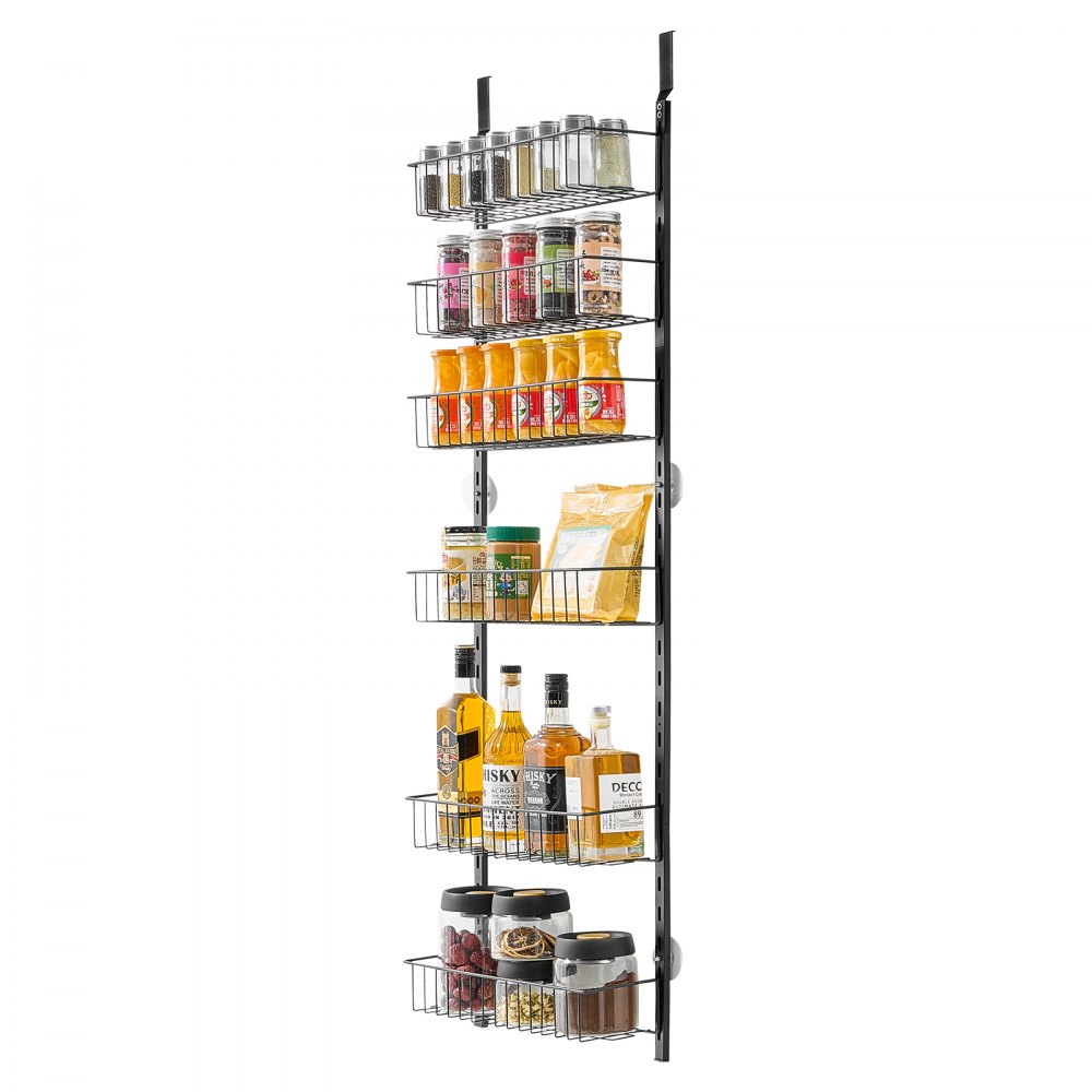 VEVOR Pantry Organizer Over-the-Door Storage, 8-Tier Hanging Spice Racks Made of Steel, Adjustable Wall-Mounted Storage Shelves, for Home Kitchen Bathroom, Black