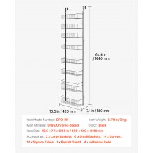 VEVOR Estante de Almacenamiento para Puerta 8 Niveles 42 x 18 x 164 cm, Negro
