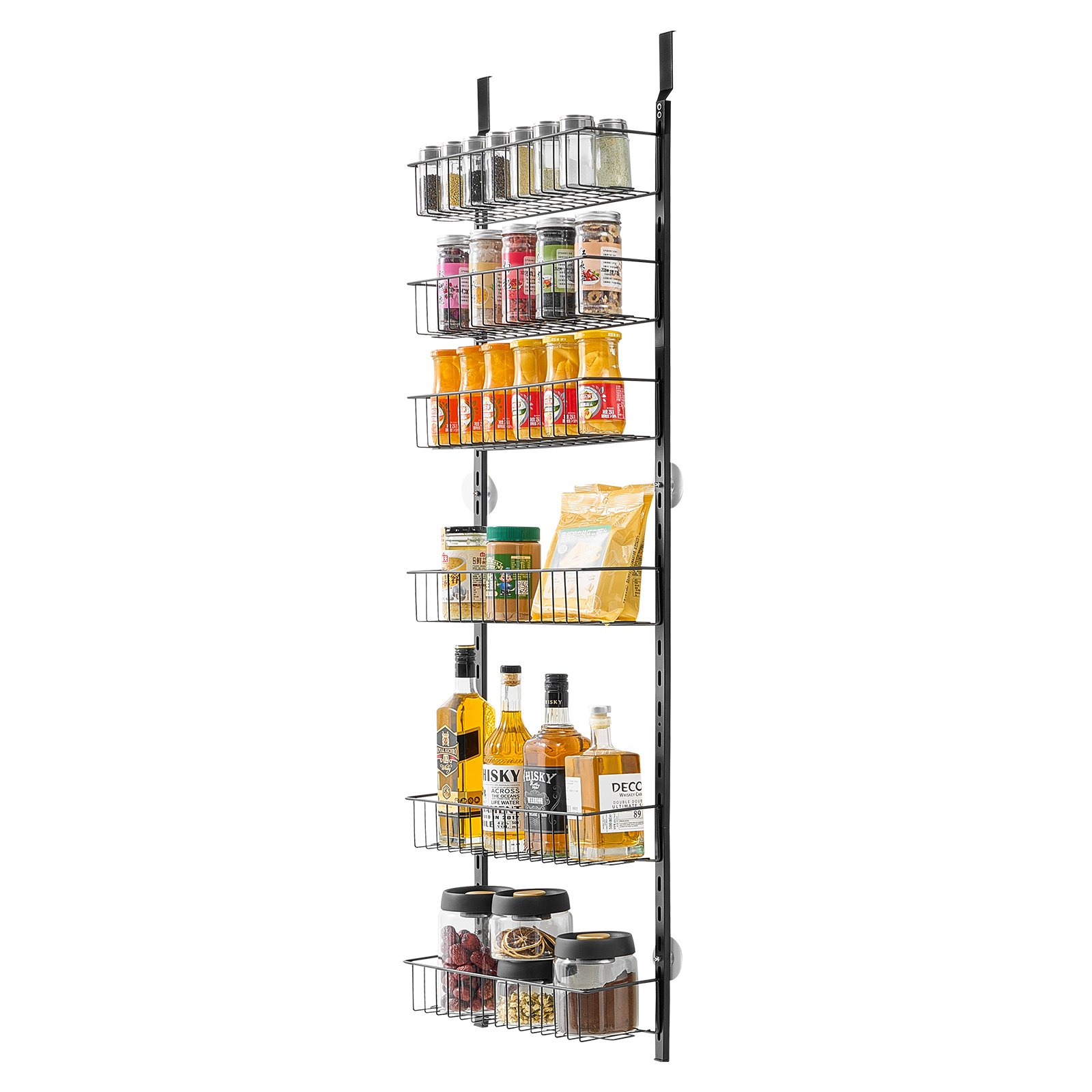 VEVOR Pantry Organizer Over-the-Door Storage, 8-Tier Hanging Spice Racks Made of Steel, Adjustable Wall-Mounted Storage Shelves, for Home Kitchen Bathroom, Black
