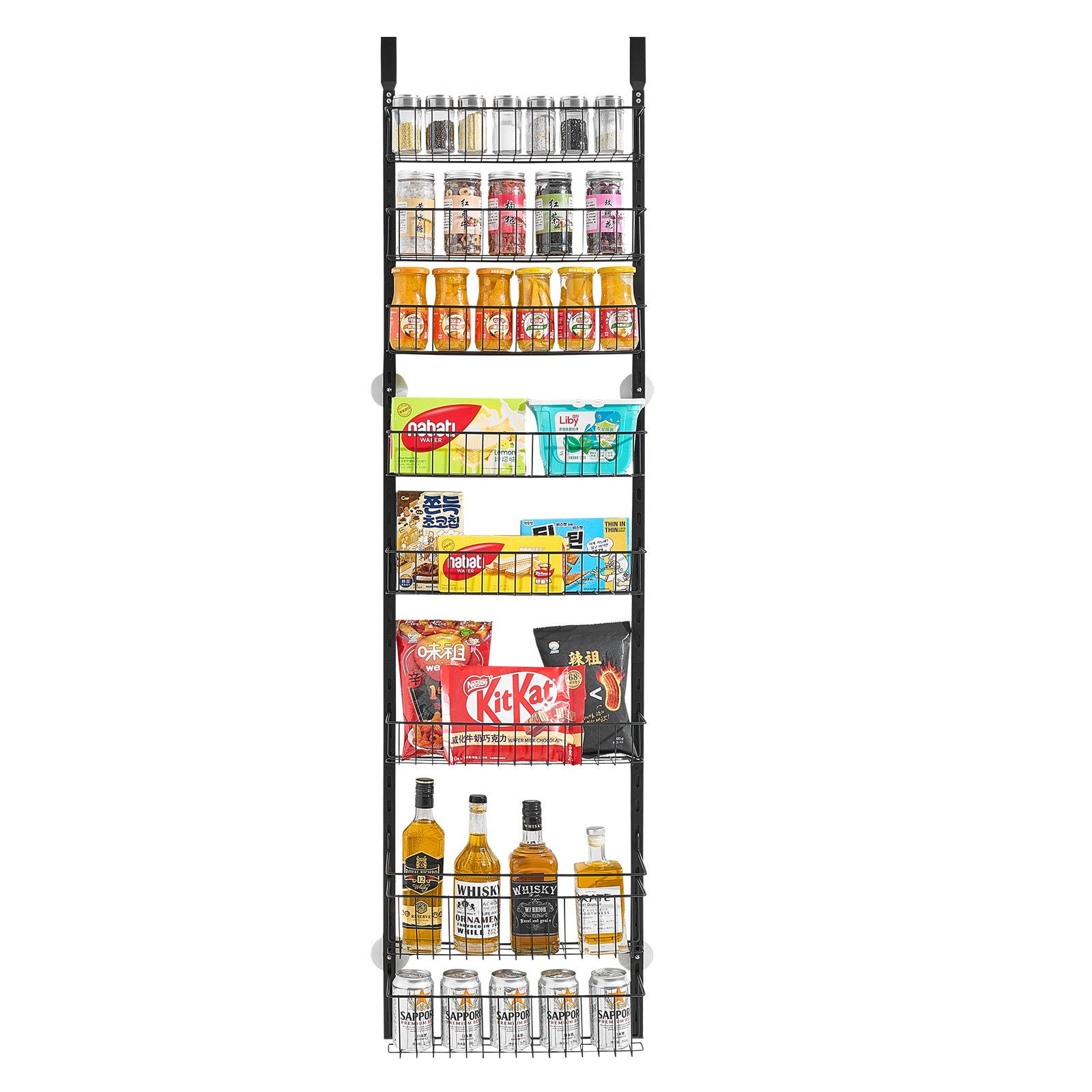 VEVOR Pantry Organizer Over-the-Door Storage, 8-Tier Hanging Spice Racks Made of Steel, Adjustable Wall-Mounted Storage Shelves, for Home Kitchen Bathroom, Black