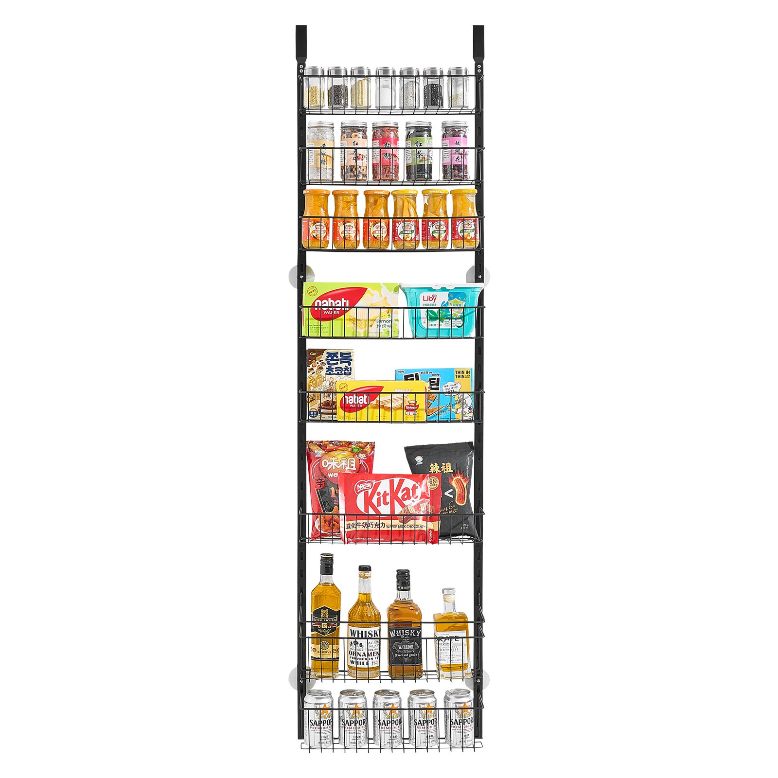 VEVOR Pantry Organizer Over-the-Door Storage, 8-Tier Hanging Spice Racks Made of Steel, Adjustable Wall-Mounted Storage Shelves, for Home Kitchen Bathroom, Black