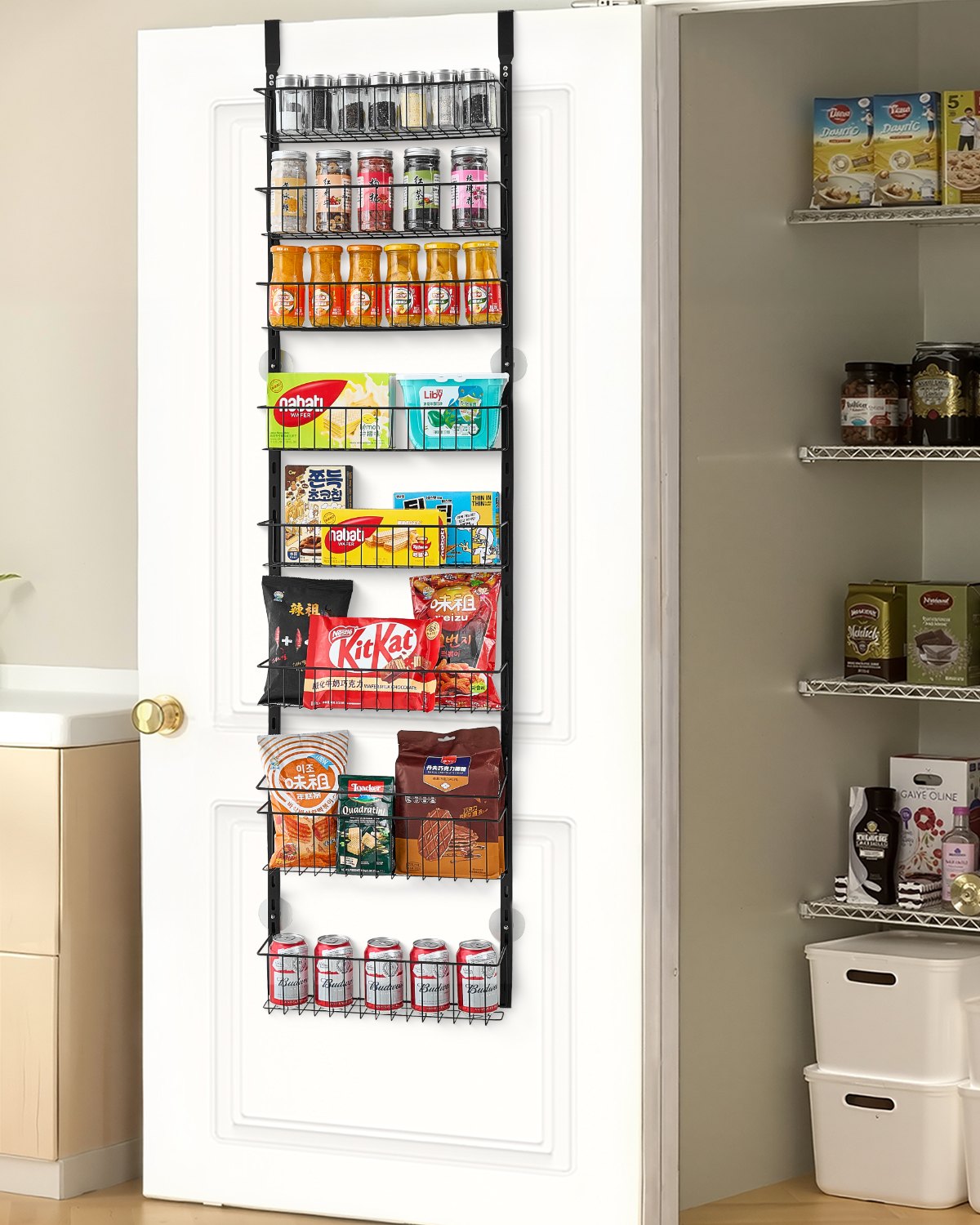 VEVOR Estante de Almacenamiento para Colgar Puerta 8 Niveles Organizador de despensa para puerta 42 x 18 x 164 cm Estante de Especias Colgante de Acero para Hogar, Cocina, Lavadero, Baño, Negro