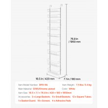 VEVOR Estante de Almacenamiento para Puerta 9 Niveles 42 x 18 x 195 cm, Blanco