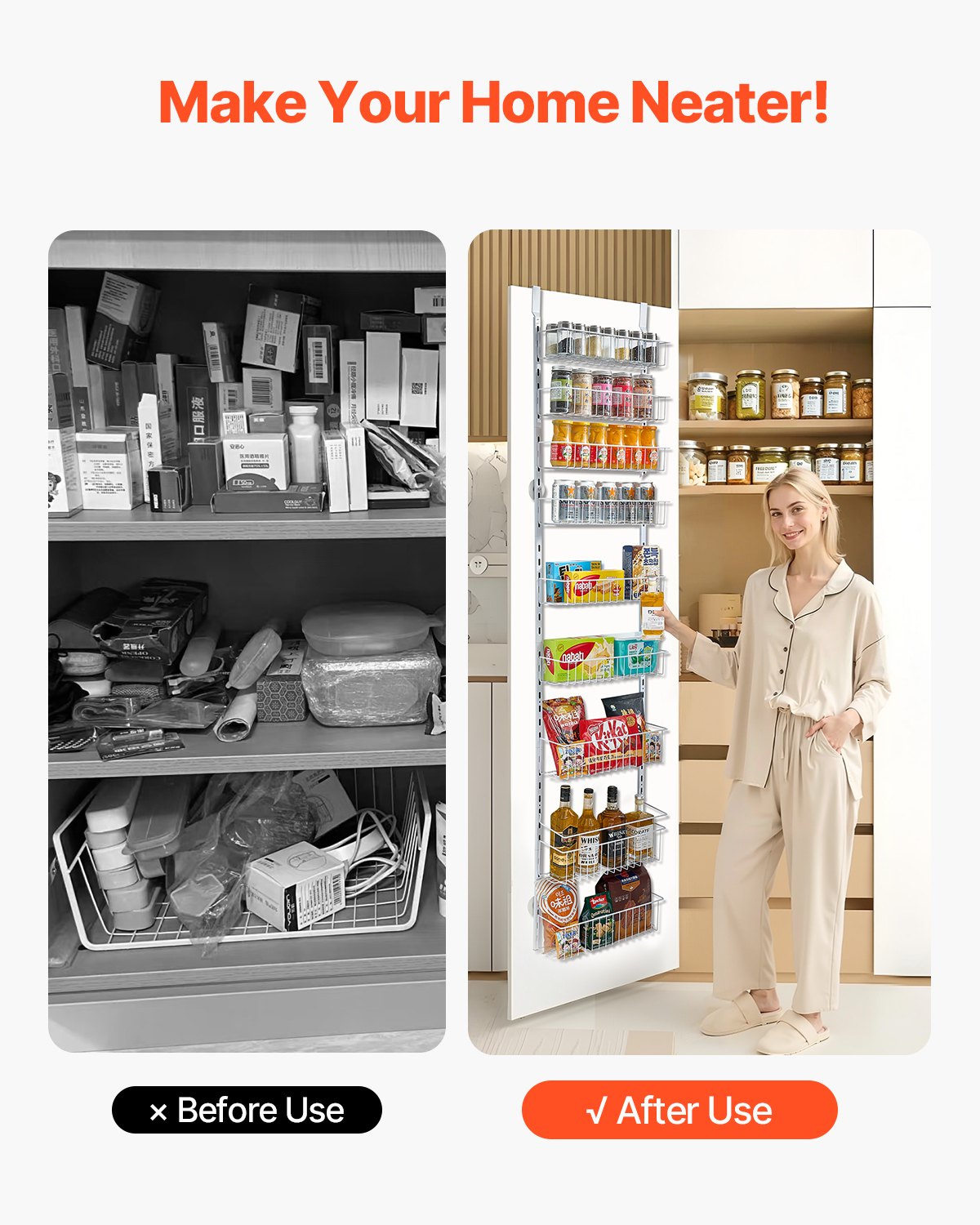 VEVOR Pantry Organizer Over-the-Door Storage, 9-Tier Hanging Spice Racks Made of Steel, Adjustable Wall-Mounted Storage Shelves, for Home Kitchen Bathroom, White