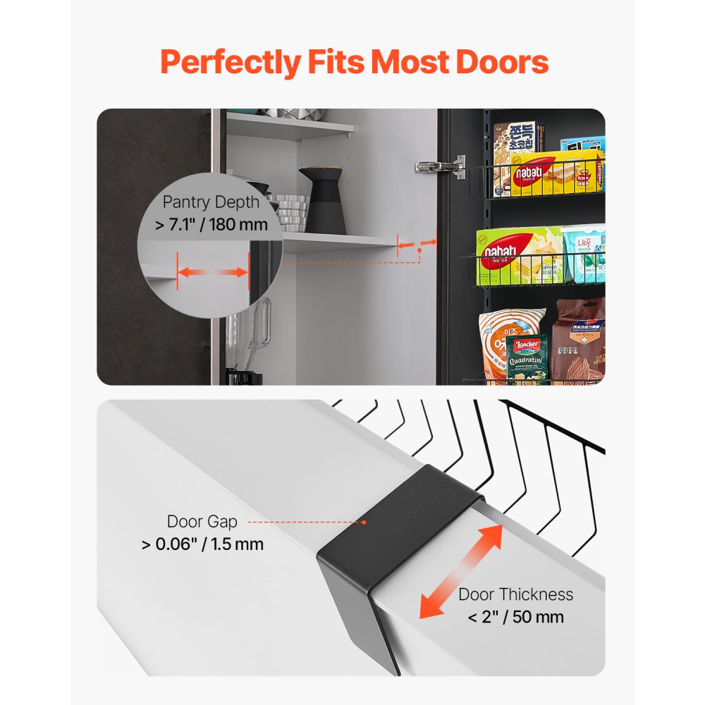 VEVOR Estante de Almacenamiento para Colgar Puerta 9 Niveles Organizador de despensa para puerta 42 x 18 x 195 cm Estante de Especias Colgante de Acero para Hogar, Cocina, Lavadero, Baño, Negro