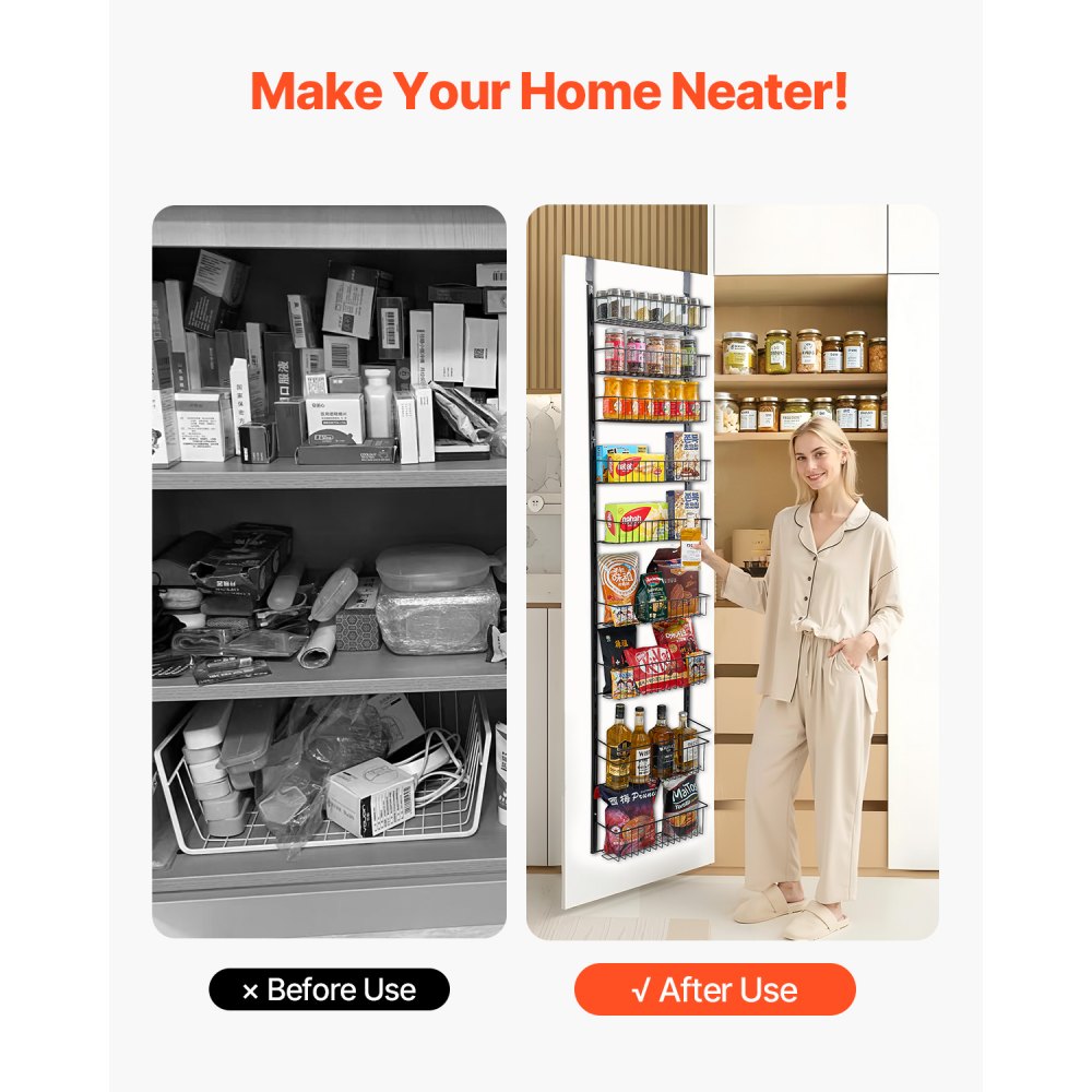 VEVOR Estante de Almacenamiento para Colgar Puerta 9 Niveles Organizador de despensa para puerta 42 x 18 x 195 cm Estante de Especias Colgante de Acero para Hogar, Cocina, Lavadero, Baño, Negro