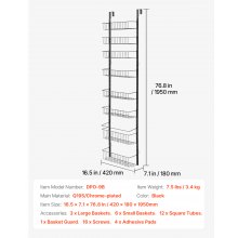 VEVOR Estante de Almacenamiento para Puerta 9 Niveles 42 x 18 x 195 cm, Negro