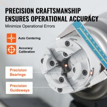 VEVOR Portabrocas de Torno Autocentrante φ 96 mm Mandril de Torno de 4 Mordazas Mandril de Torneado de Madera KP96 con Llave en T Accesorios para Torno Mecanizado de Precisión Rectificado Fresado
