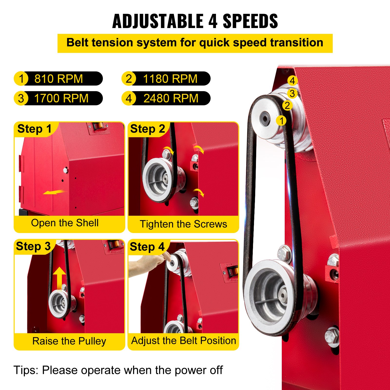 VEVOR Torno para Madera 375 W Torno de Madera Profesional 220V 60Hz Torno para Madera con Variador de Velocidad Color Rojo con Llaves y Cinceles