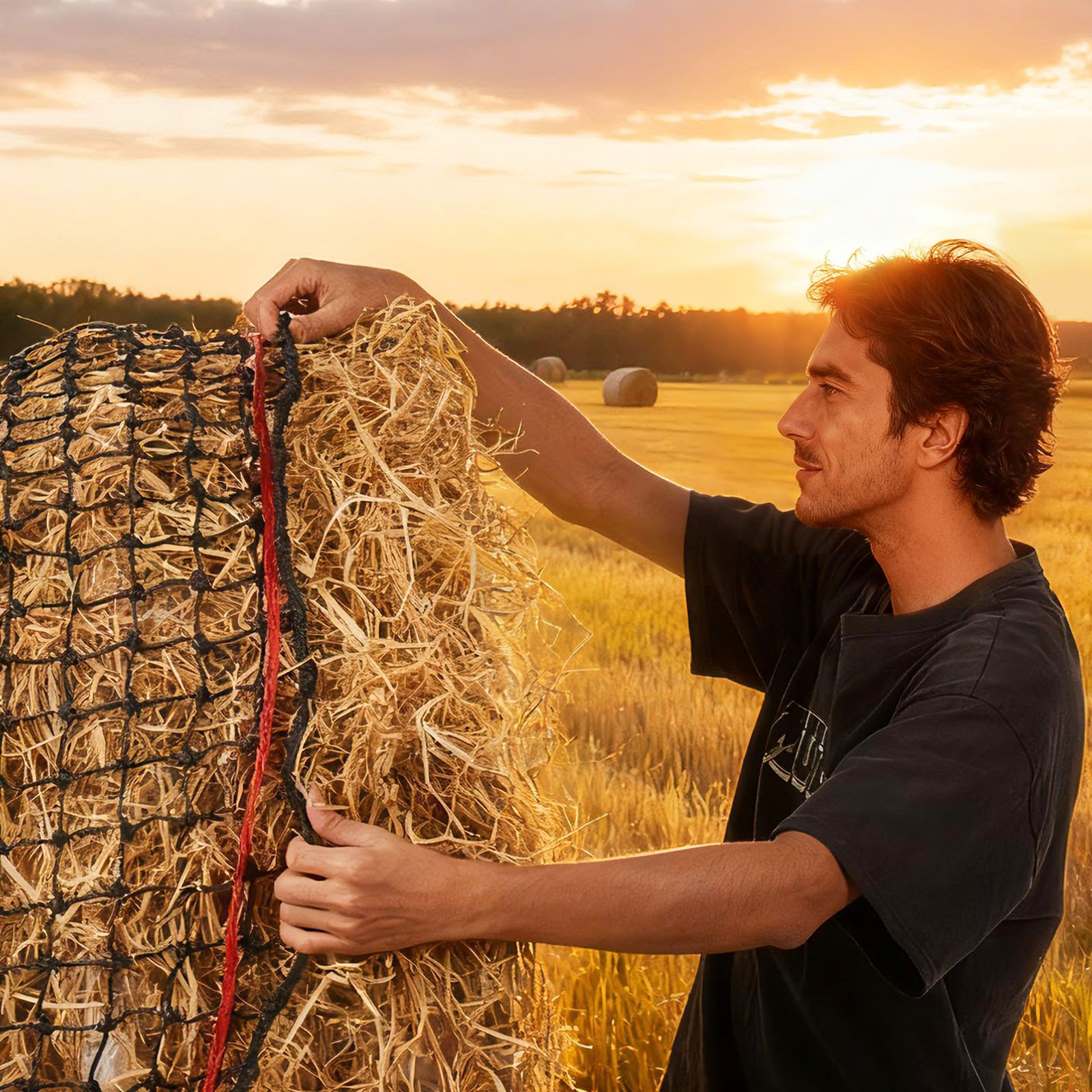 VEVOR Red para Pacas Redondas de Alimentación Lenta a Caballos, 1,5 x 1,5 x 1,5 m, Agujeros 44,45 x 44,45 mm, PE, Diseño Reforzado con Nudos, con Bridas, Lanzadera de Aguja y Cordel de Reparación