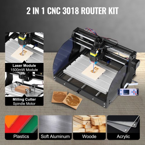 VEVOR CNC 3018 Pro CNC 3018 10,000 RPM Control de 3 Ejes GRBL, Máquina CNC, Grabador Láser, Fresadoras para Madera 300 × 180 × 45 mm, para Tallar Plástico, Acrílico, PVC, Madera