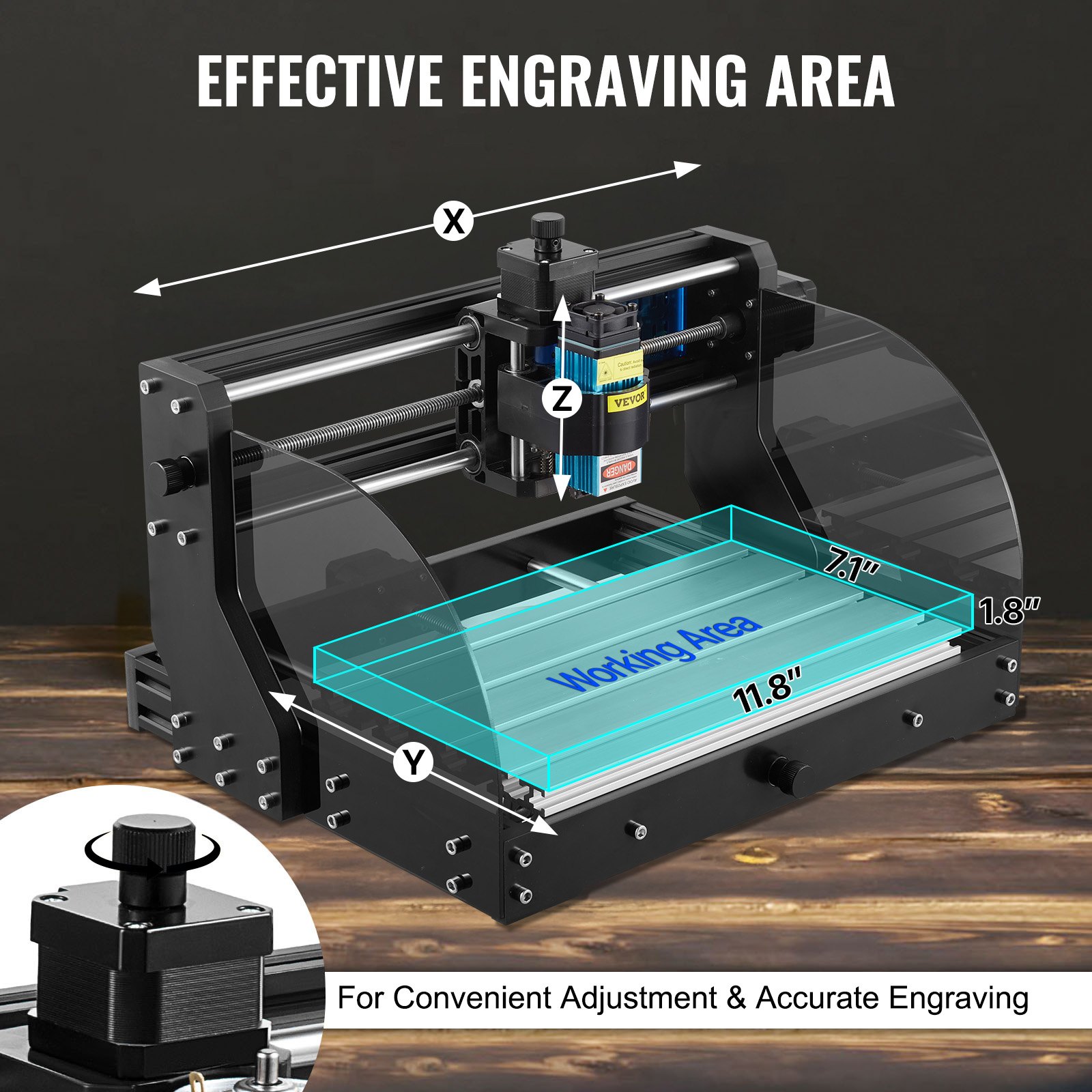 VEVOR Grabador Láser, Fresadoras para Madera 300 × 180 × 45 mm, CNC 3018 Pro CNC 3018 10,000 RPM Control de 3 Ejes GRBL, Máquina CNC, para Tallar Plástico, Acrílico, PVC, Madera