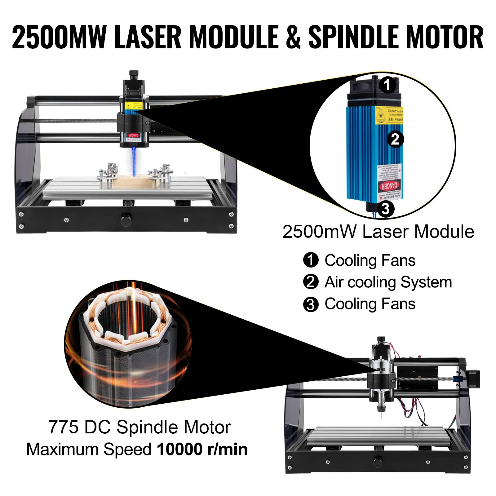 VEVOR Cnc 3018 Pro Cnc Router 2,5W Láser 3 Ejes Control Grbl Máquina de Grabado Láser 300 × 180 × 45mm Fresadoras para madera para tallado Fresado de