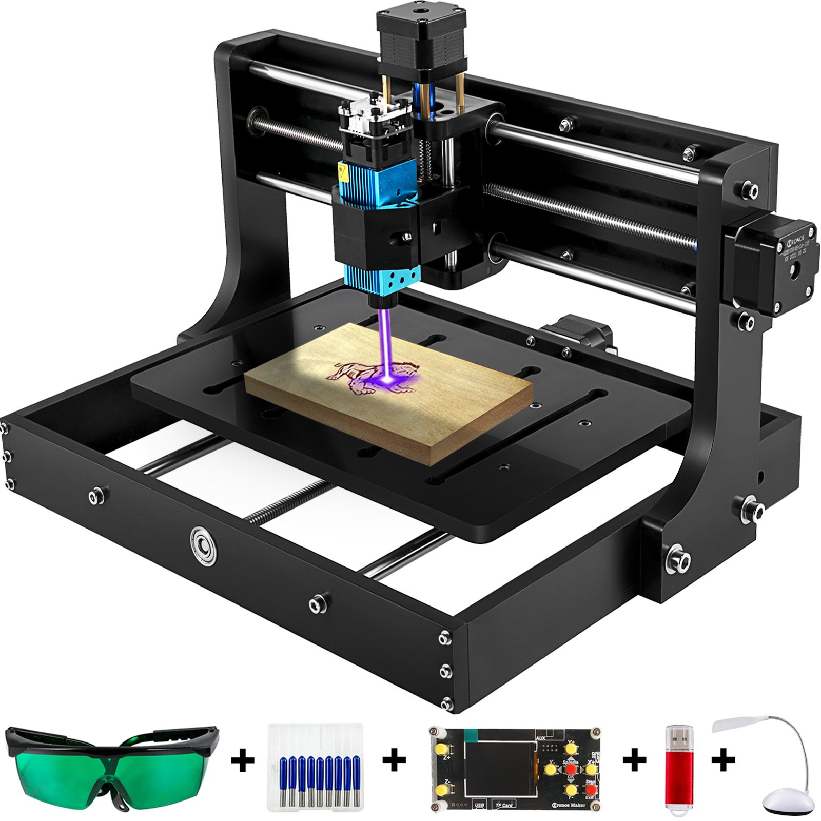 VEVOR Máquina de Grabado Láser CNC Madera 3020, Router Grabador de Láser 5,5W Máquina de Corte de Grabado Madera 3 Ejes Refinados Fresadoras Láser con Control GRBL Área de Grabado 300x200x40mm
