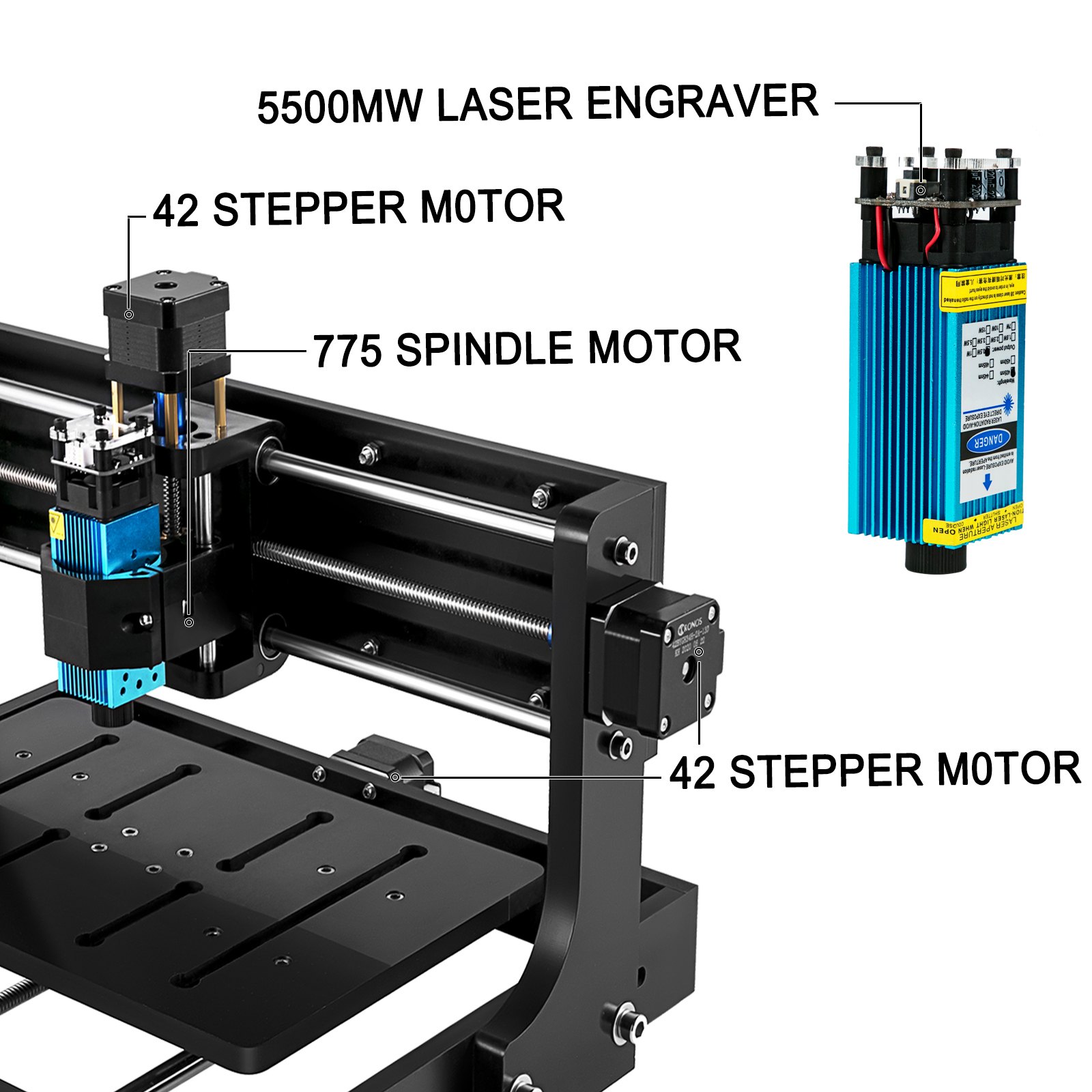 VEVOR Máquina de Grabado Láser CNC Madera 3020, Router Grabador de Láser 5,5W Máquina de Corte de Grabado Madera 3 Ejes Refinados Fresadoras Láser con Control GRBL Área de Grabado 300x200x40mm