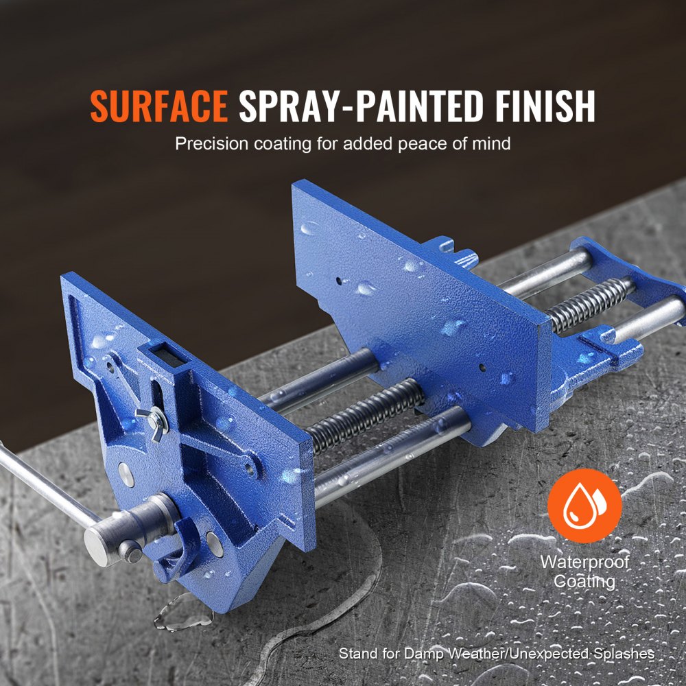 VEVOR Woodworking Vise, 110mm Clamping Depth, 335mm Opening Width, Parallel Vise made of Powder-Coated Cast Iron, 11KN Clamping Force, Φ15-74mm Clamping Range. Ideal for woodworking studios.