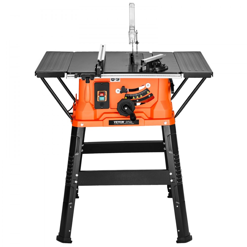 VEVOR Table Saw with Stand, 254 mm, 1800 W Construction Saw, 200 mm Max. Cutting Capacity, 4800 rpm Cutting Speed, with 24-Tooth Saw Blade, Miter Saw for Woodworking and Furniture Making