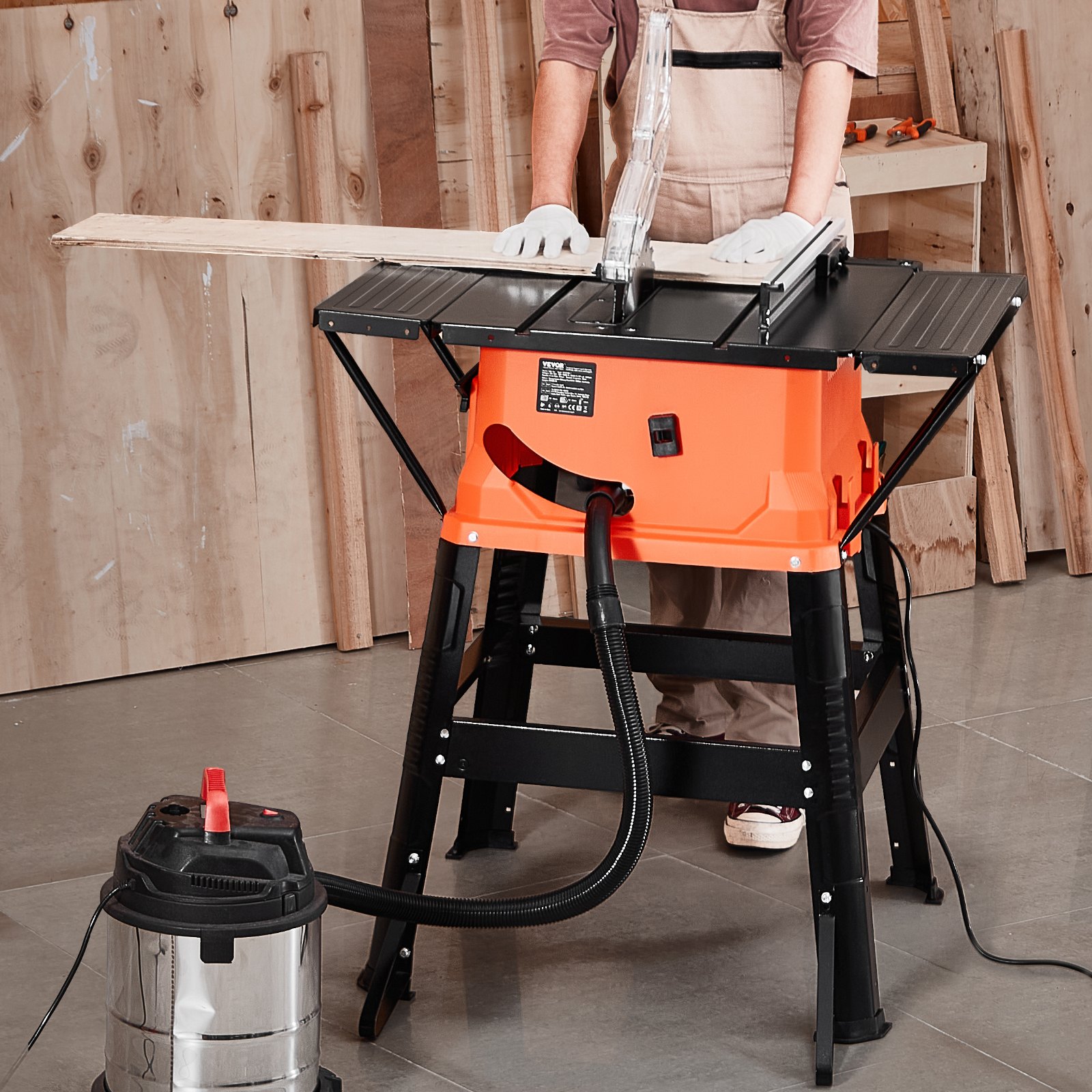 VEVOR Table Saw with Stand, 254 mm, 1800 W Construction Saw, 200 mm Max. Cutting Capacity, 4800 rpm Cutting Speed, with 24-Tooth Saw Blade, Miter Saw for Woodworking and Furniture Making