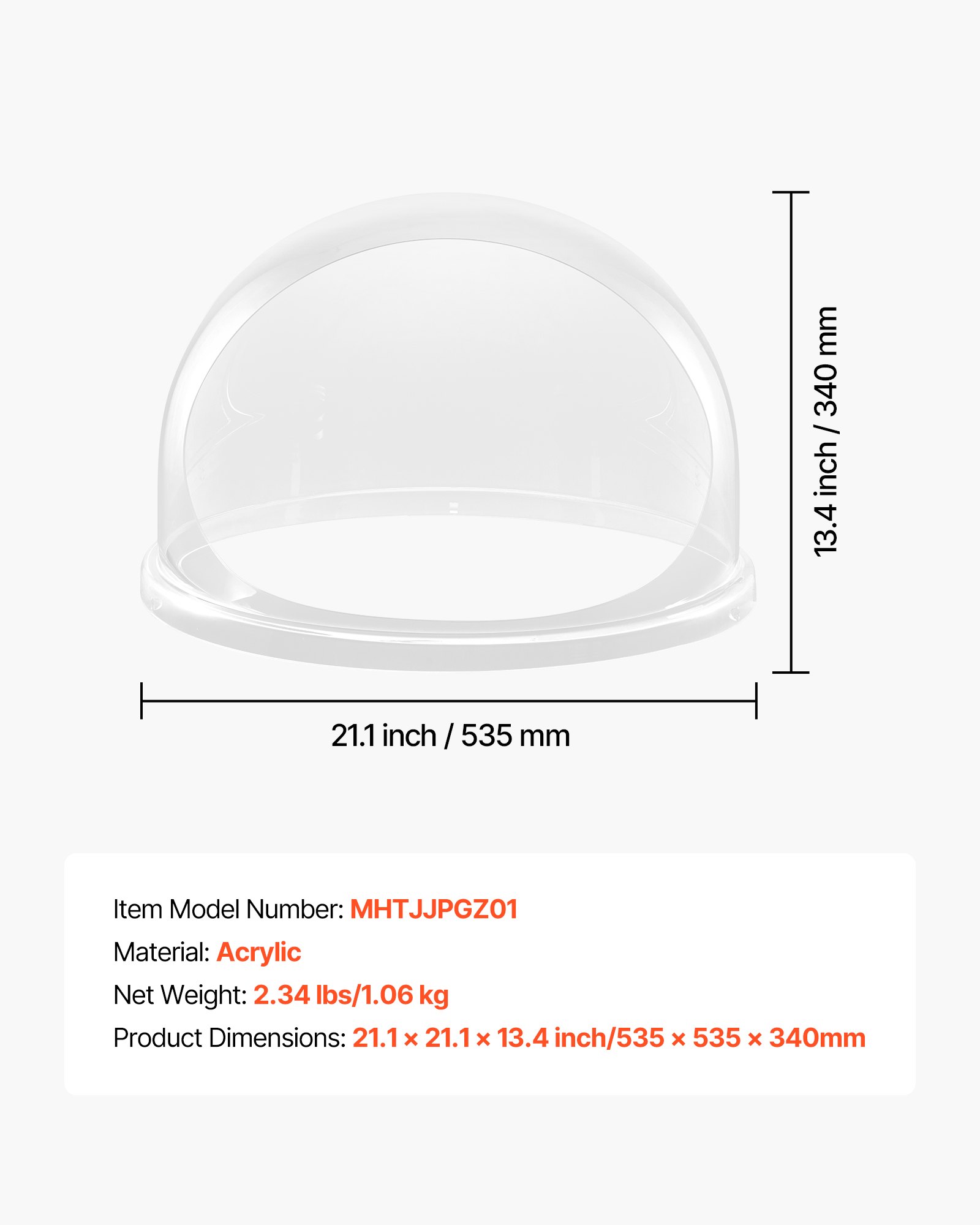 VEVOR Cubierta Transparente para Máquina de Algodón de Azúcar 535 x 340 mm, Cúpula Acrílica con Protección contra Burbujas, Diseño con Ranura Inferior, para Fiestas de Cumpleaños, Eventos Navideños