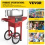 VEVOR Máquina de Algodón de Azúcar 220V Rojo Algodonera de Azúcar Cotton Candy Machine Máquina Profesional para Hacer Nubes de Azúcar con Carrito