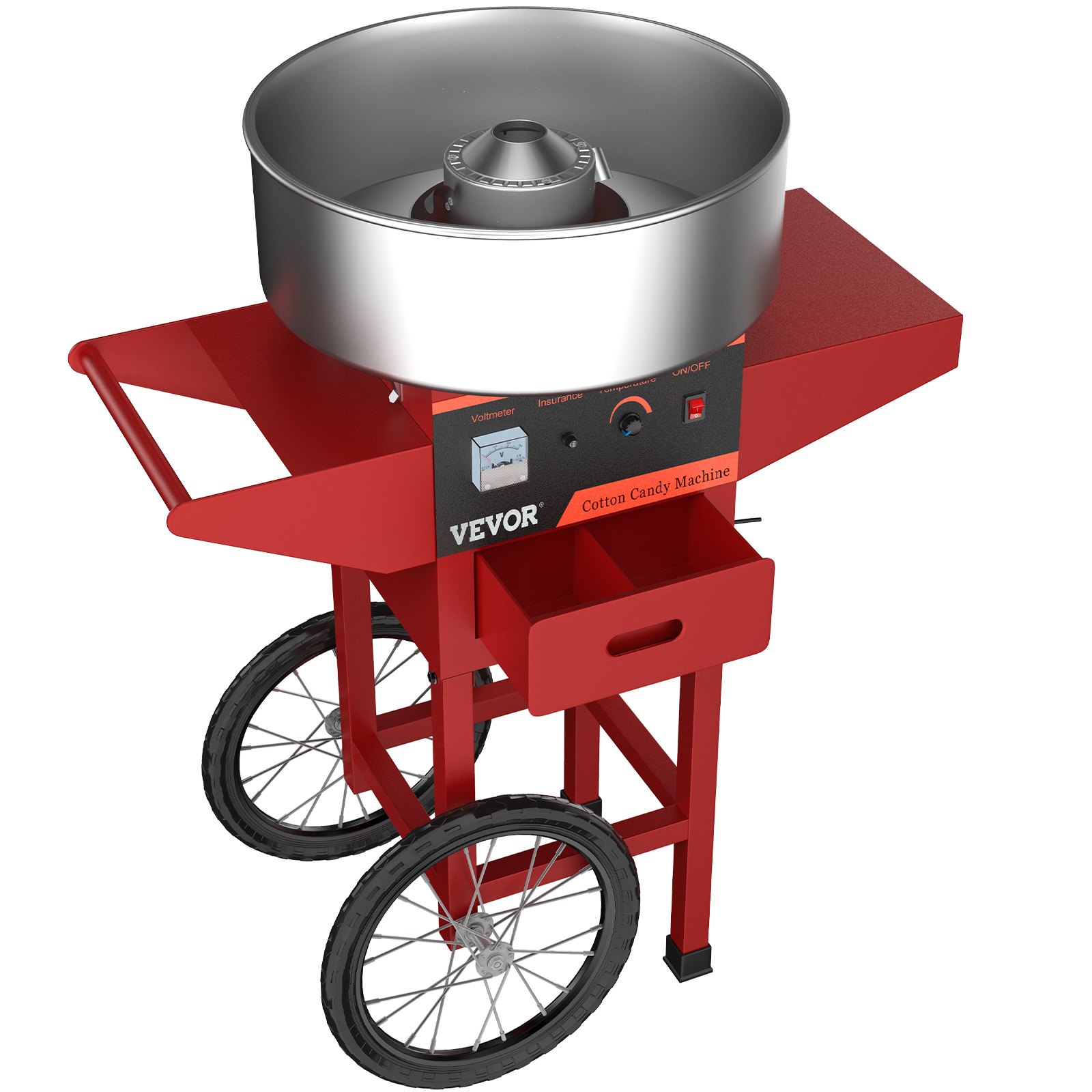VEVOR Máquina de Algodón de Azúcar 220V Rojo Algodonera de Azúcar Cotton Candy Machine Máquina Profesional para Hacer Nubes de Azúcar con Carrito