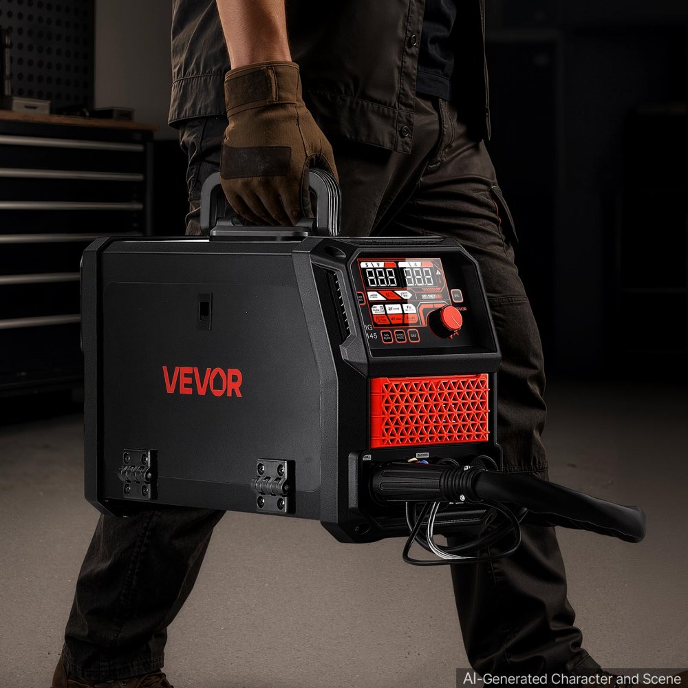 VEVOR Soldadora MIG 145 A 4 en 1, MIG con Gas/Sin Gas, TIG Lift y MMA 2T/4T, Acero Dulce e Inoxidable hasta 5 mm, Control Sinérgico, IGBT, Pantalla Digital y Modos 2T/4T para Metalurgia y Reparaciones