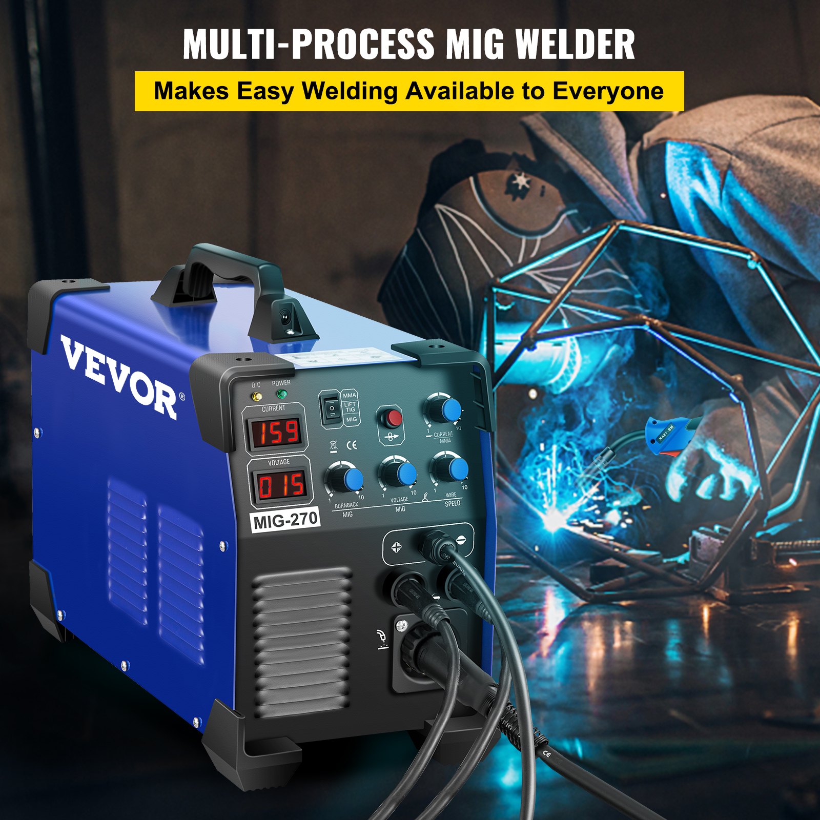 Vevor Máquina De Soldadura Mig-270 3 En 1 Doble Voltaje De 110 V O 220 V 50-200a