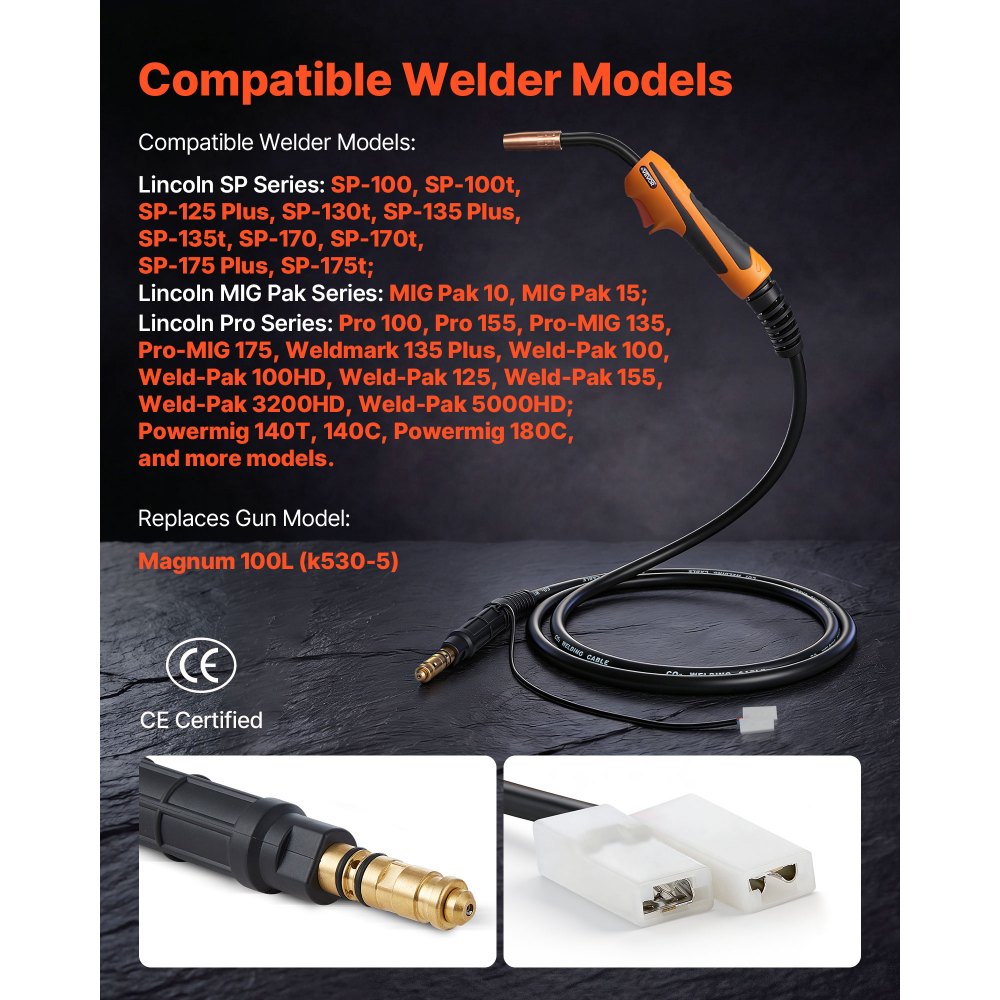 VEVOR Antorcha MIG 100A con Cable 3 m, Pistola de Soldadura Compatible con Lincoln Magnum 100L K530-5, Lincoln SP, MIG Pak, Pro, Weld Pak, Power con Puntas 0,8-0,9 mm para Taller Automotriz Reparación