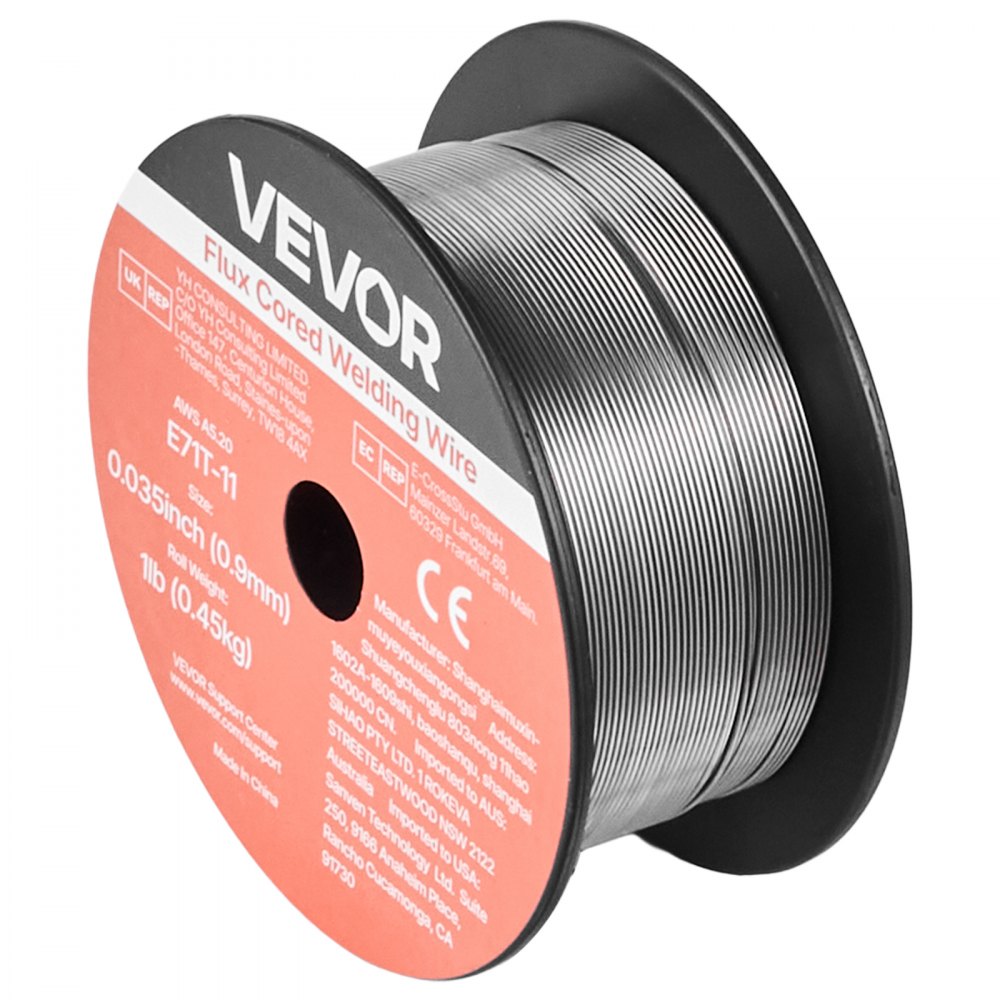 VEVOR Alambre de Soldadura MIG con Núcleo Fundente, E71T-11, 0,9 mm, 0,45 kg, Acero Dulce sin Gas, con Bajas Salpicaduras para Soldadura por Arco en Cualquier Posición, para Exteriores, 2 Rollos