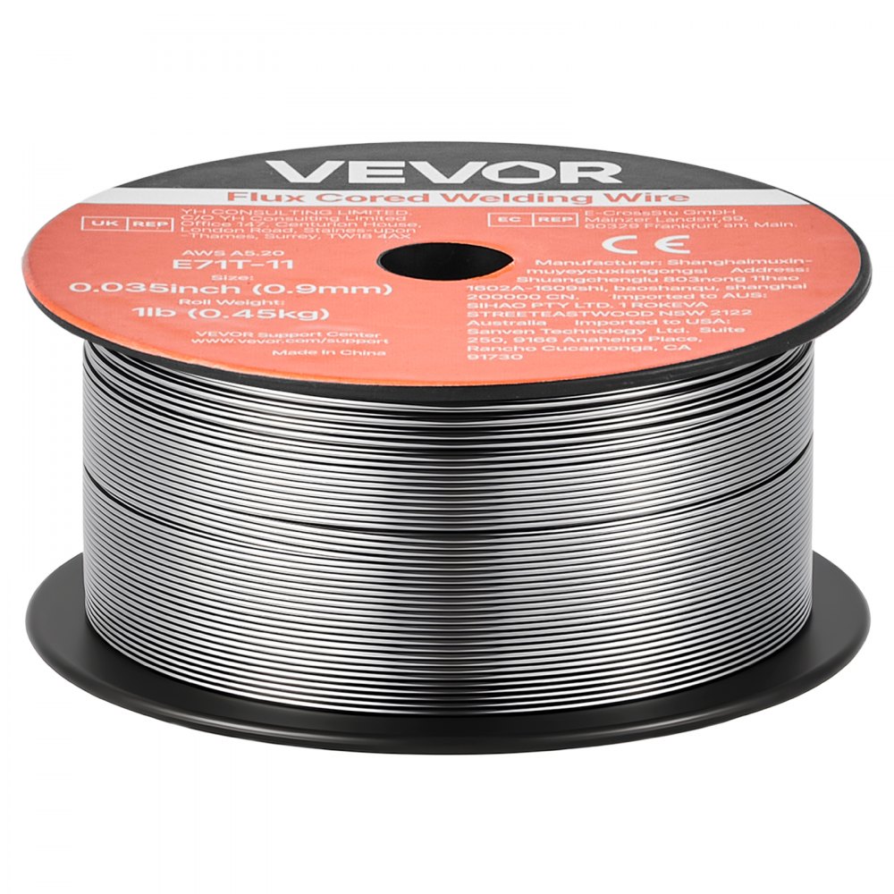 VEVOR Alambre de Soldadura MIG con Núcleo Fundente, E71T-11, 0,9 mm, 0,45 kg, Acero Dulce sin Gas, con Bajas Salpicaduras para Soldadura por Arco en Cualquier Posición, para Exteriores, 2 Rollos