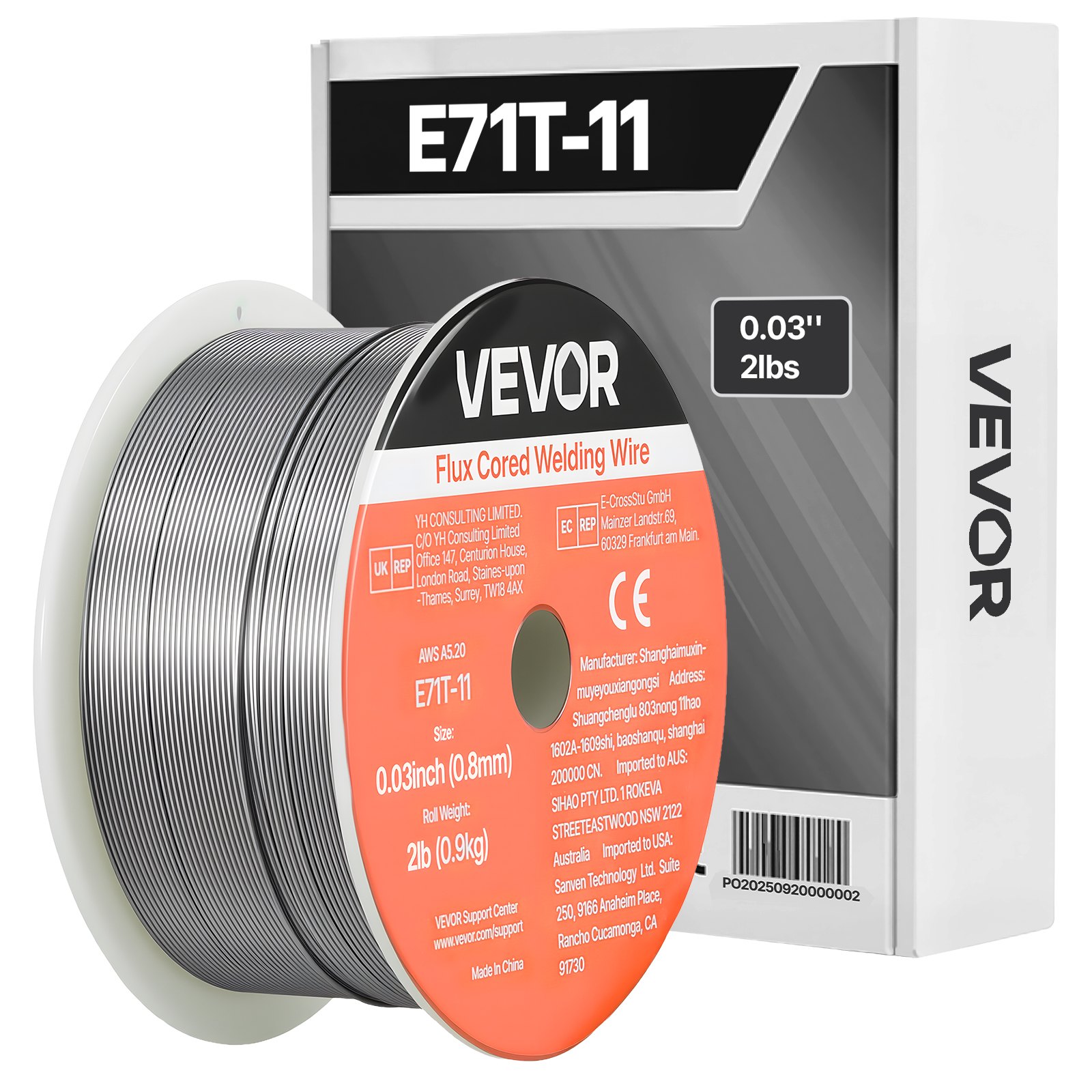 VEVOR Alambre de Soldadura MIG con Núcleo Fundente, E71T-11, 0,8 mm, 0,9 kg, de Acero Dulce sin Gas, con Bajas Salpicaduras para Soldadura por Arco en Cualquier Posición, para Uso en Exteriores