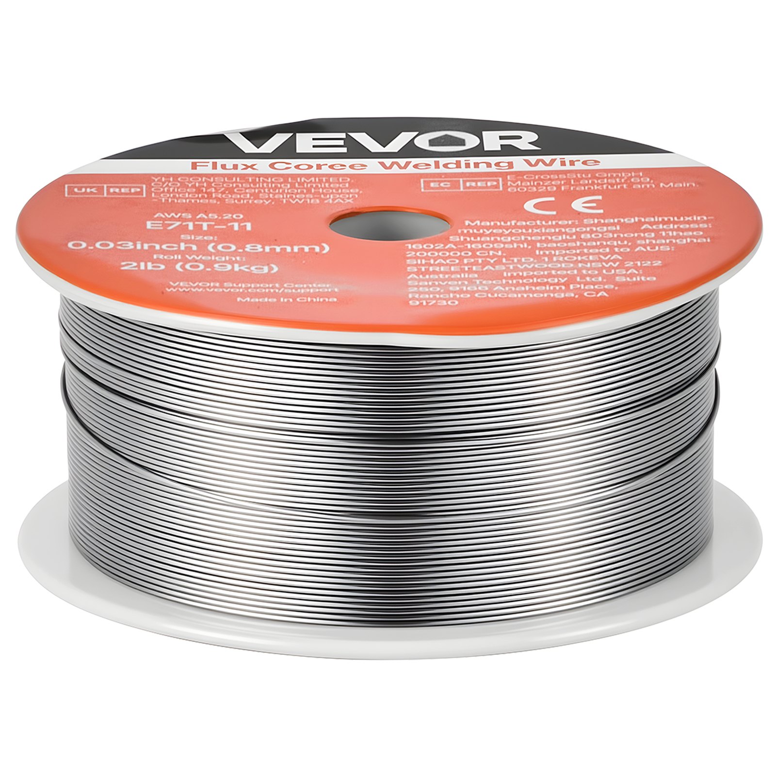 VEVOR Alambre de Soldadura MIG con Núcleo Fundente, E71T-11, 0,8 mm, 0,9 kg, de Acero Dulce sin Gas, con Bajas Salpicaduras para Soldadura por Arco en Cualquier Posición, para Uso en Exteriores