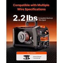 VEVOR Máquina de Soldadura MIG Sinérgica de 130 A, con Núcleo de Fundente sin Gas, Soldador MIG Portátil con Tecnología de Inversor IGBT y Pantalla de Visualización Digital, 330 x 160 x 230 mm