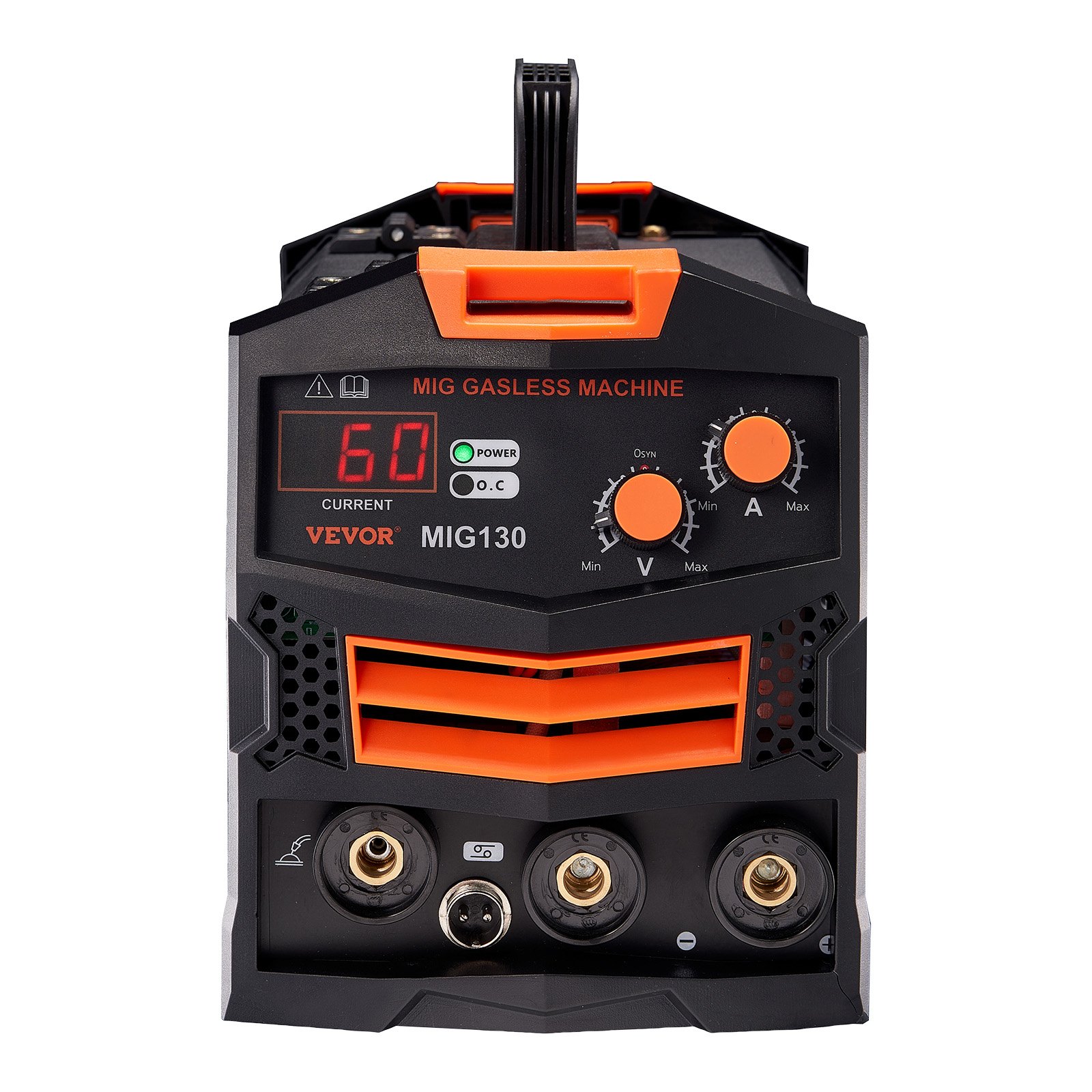 VEVOR Máquina de Soldadura MIG Sinérgica de 130 A, con Núcleo de Fundente sin Gas, Soldador MIG Portátil con Tecnología de Inversor IGBT y Pantalla de Visualización Digital, 330 x 160 x 230 mm