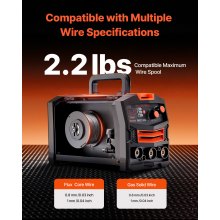 VEVOR Máquina de Soldadura MIG Sinérgica de 130 A, Multiproceso 2 en 1 con Núcleo Fundente MIG a Gas/sin Gas, con Tecnología de Inversor IGBT y Pantalla de Visualización Digital, ≤ 8 mm, Negro