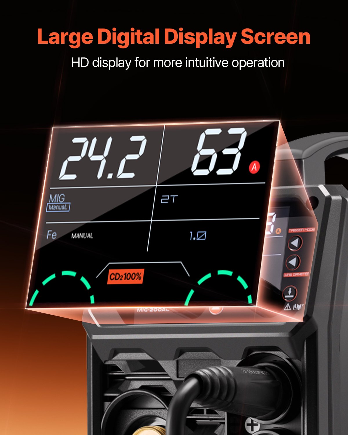 VEVOR Máquina de Soldadura de 200 A Sinérgica 5 en 1 MIG a Gas/MIG con Núcleo Fundente/STICK/LIFT TIG/MIG PLUSE con Tecnología de Inversor IGBT y Pantalla LCD, 6,1 KVA, 430 x 180 x 320 mm, Negro