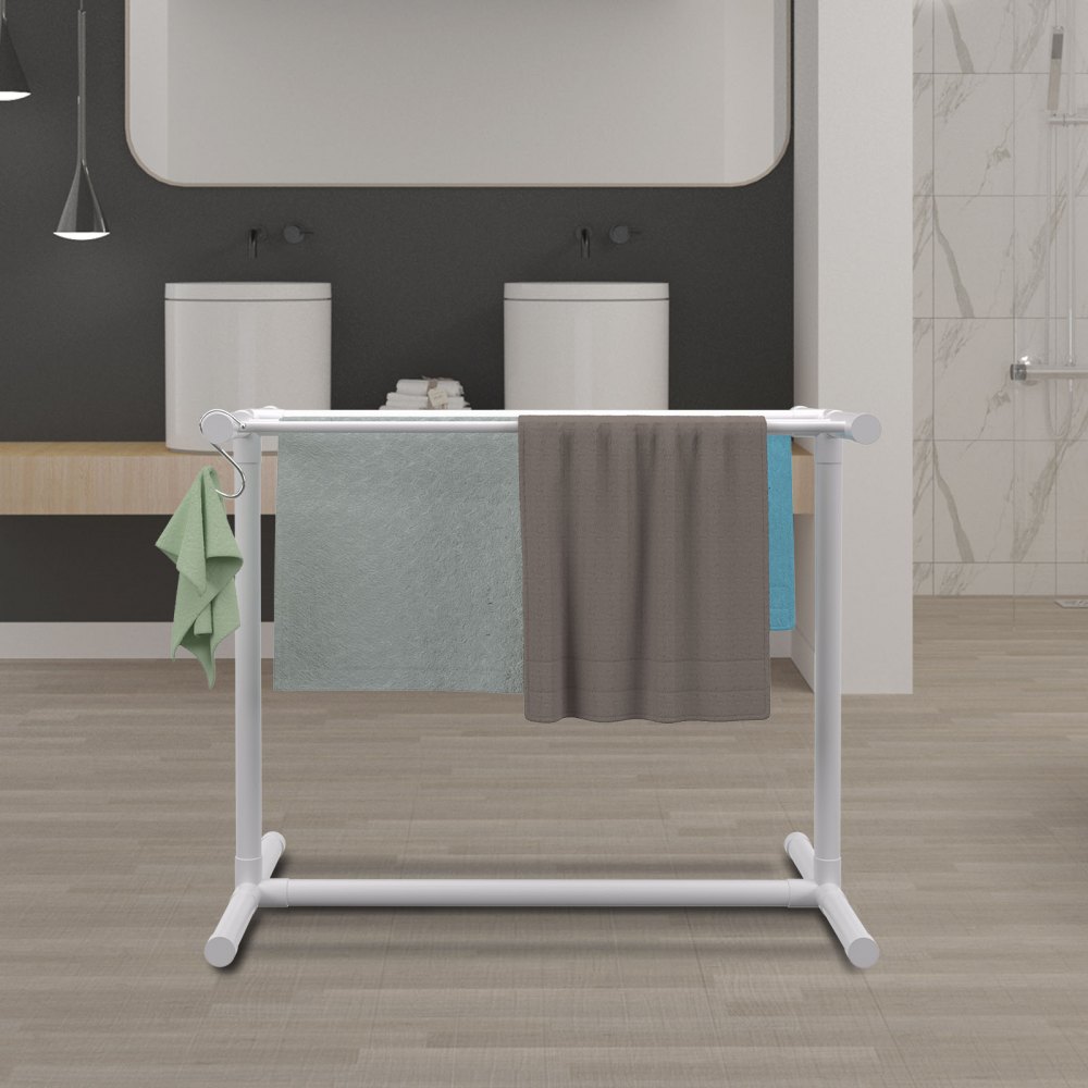 VEVOR Towel Rack with 5 Towel Bars, Freestanding, Spa/Swimming Pool Towel Holder, 102 x 46 x 102 cm, White, 25 kg Load Capacity, PVC Towel Stand with 8 Towel Clips & 1 Hook