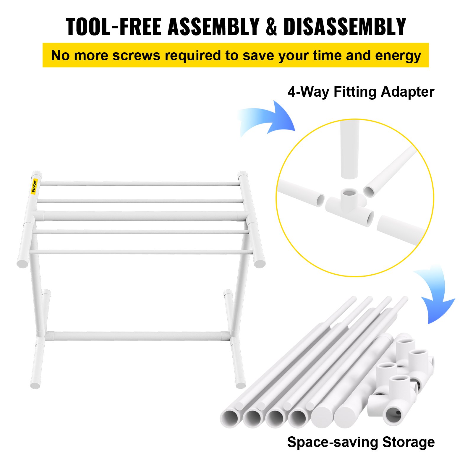 VEVOR Towel Rack with 5 Towel Bars, Freestanding, Spa/Swimming Pool Towel Holder, 102 x 46 x 102 cm, White, 25 kg Load Capacity, PVC Towel Stand with 8 Towel Clips & 1 Hook