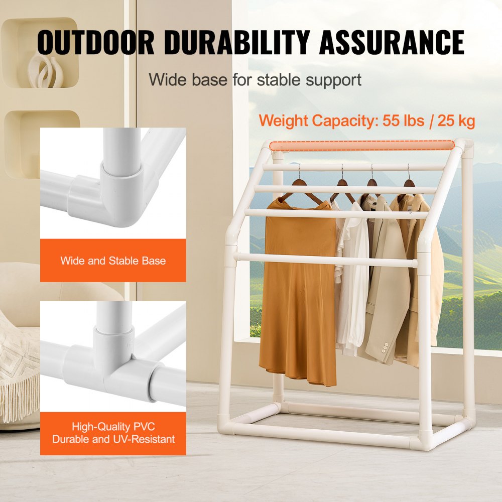 VEVOR Toallero Independiente de 5 Barras Toallero de Baño Blanco Toallero de PVC Carga de 25 kg Organizador de Servilletas Fácil de Montar Colgador de Toallas para Piscina Baño Spa Exterior Interior
