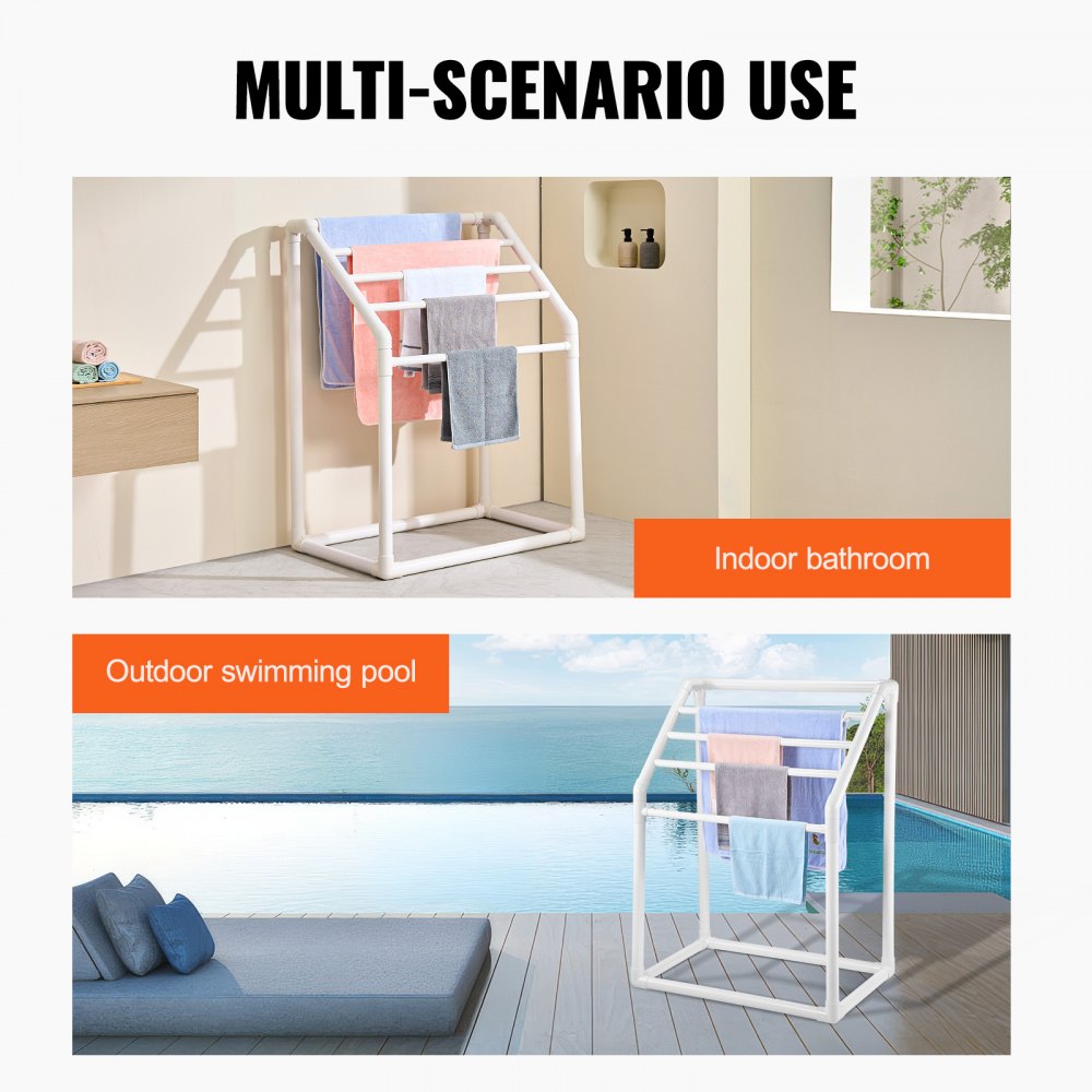 VEVOR Toallero Independiente de 5 Barras Toallero de Baño Blanco Toallero de PVC Carga de 25 kg Organizador de Servilletas Fácil de Montar Colgador de Toallas para Piscina Baño Spa Exterior Interior