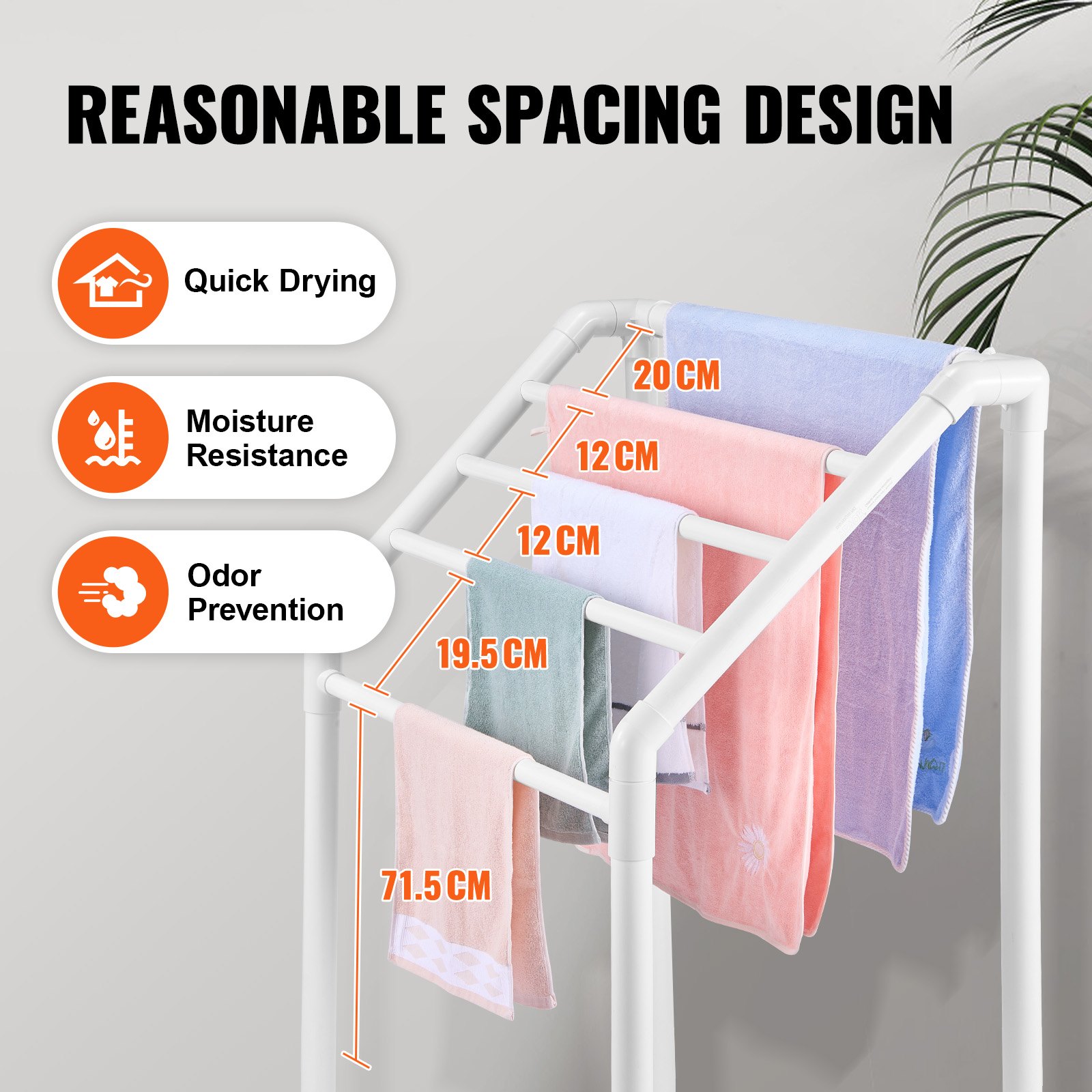VEVOR Toallero Independiente de 5 Barras Toallero de Baño Blanco Toallero de PVC Carga de 25 kg Organizador de Servilletas Fácil de Montar Colgador de Toallas para Piscina Baño Spa Exterior Interior