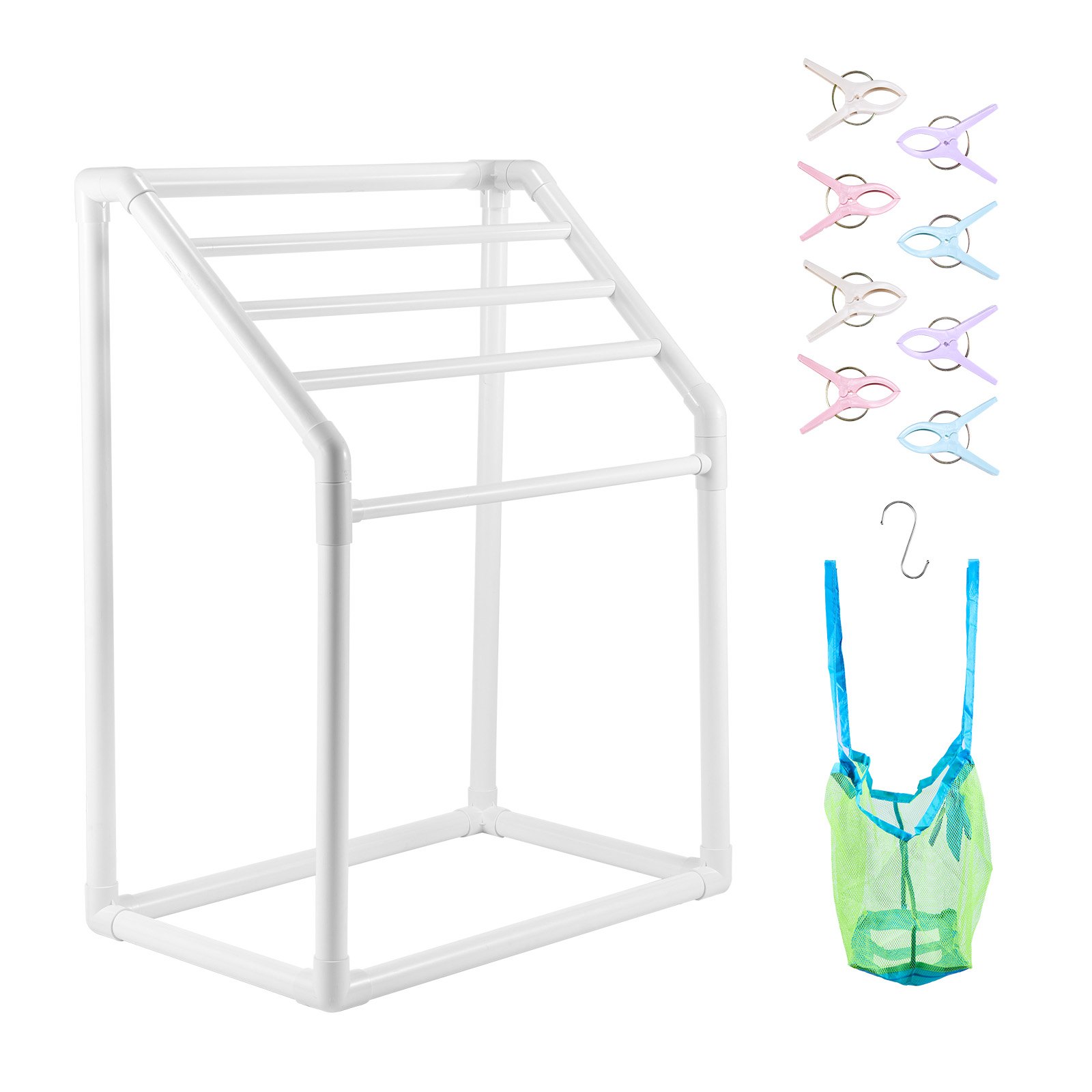 VEVOR Toallero Independiente de 5 Barras Toallero de Baño Blanco Toallero de PVC Carga de 25 kg Organizador de Servilletas Fácil de Montar Colgador de Toallas para Piscina Baño Spa Exterior Interior